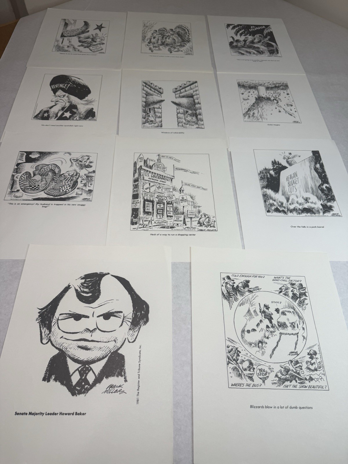 11 Vintage Graeme Miller Political Cartoon Prints 1981 1982 Register Tribune