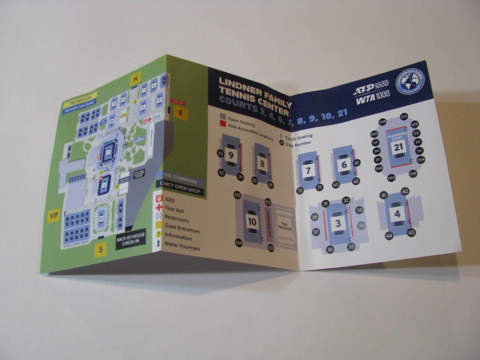1x 2025 Cincinnati Open ATP WTA 1000 Tournament Tennis Court Map Guide Booklet