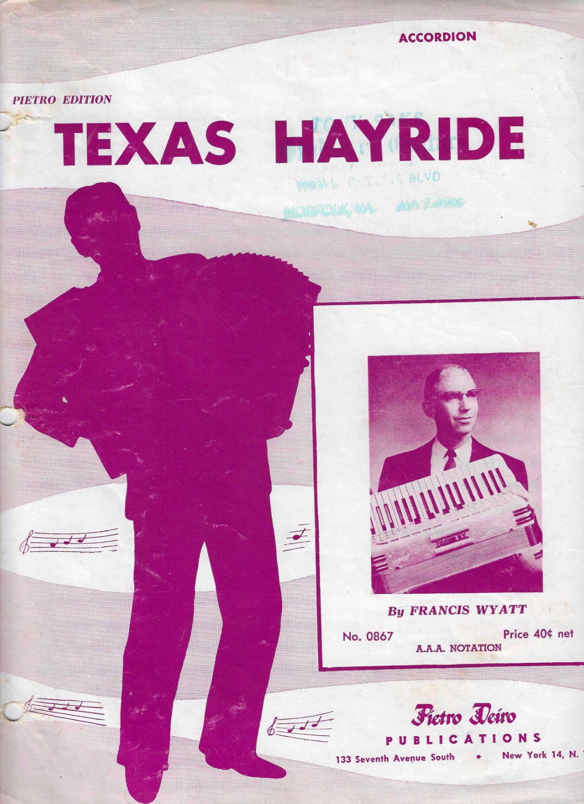 1957 TEXAS HAYRIDE by Francis Wyatt Accordion Sheet Music Vintage