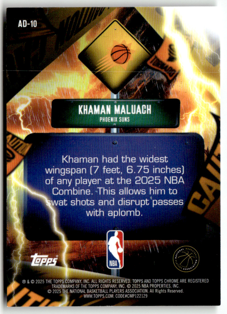 2025 Topps Chrome NBA AD-10 Khaman Maluach Rookie Caution Tornado SSP Case Hit