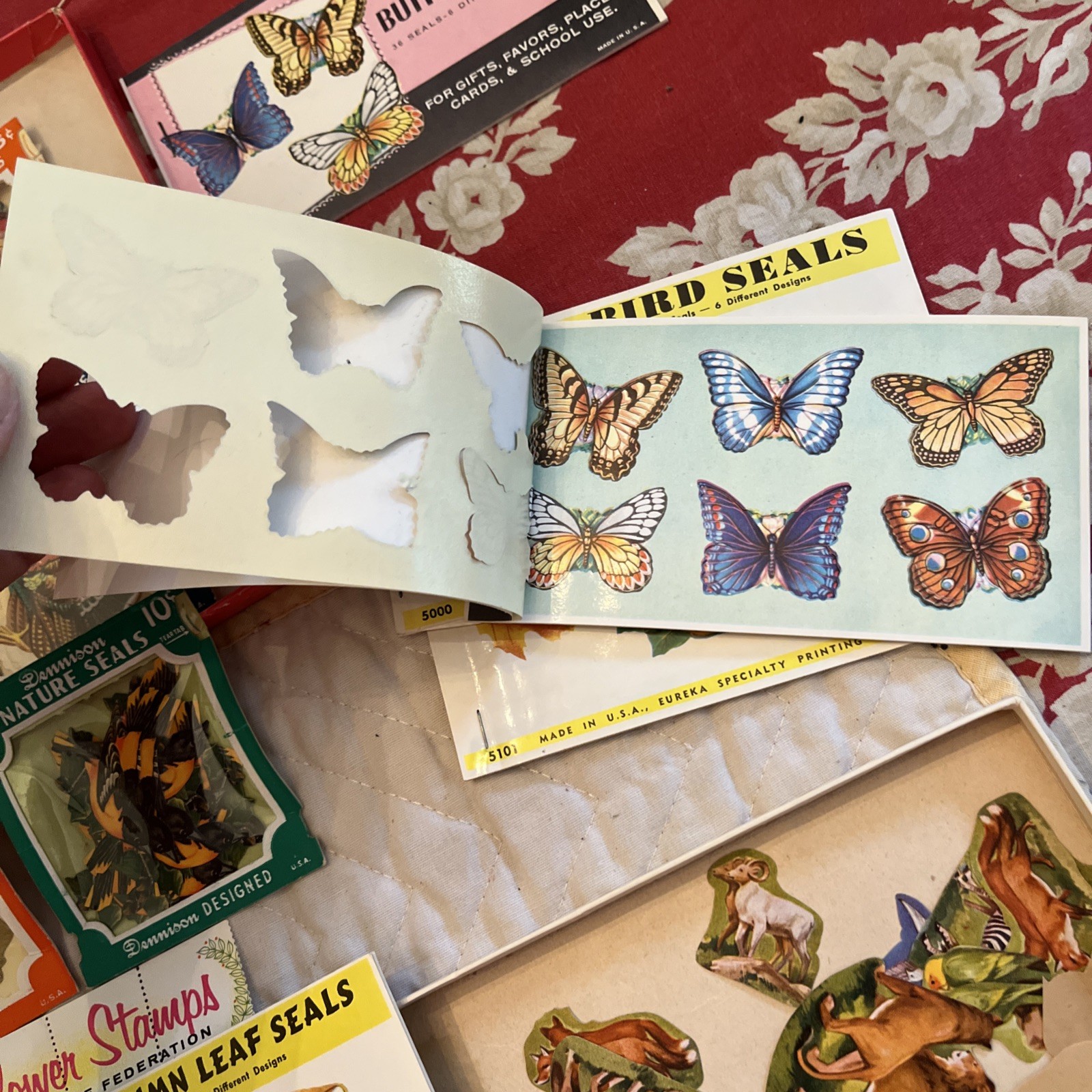 Vintage Gummed Seals Eureka Dennison Seasonal Butterflies Birds Stars Lot