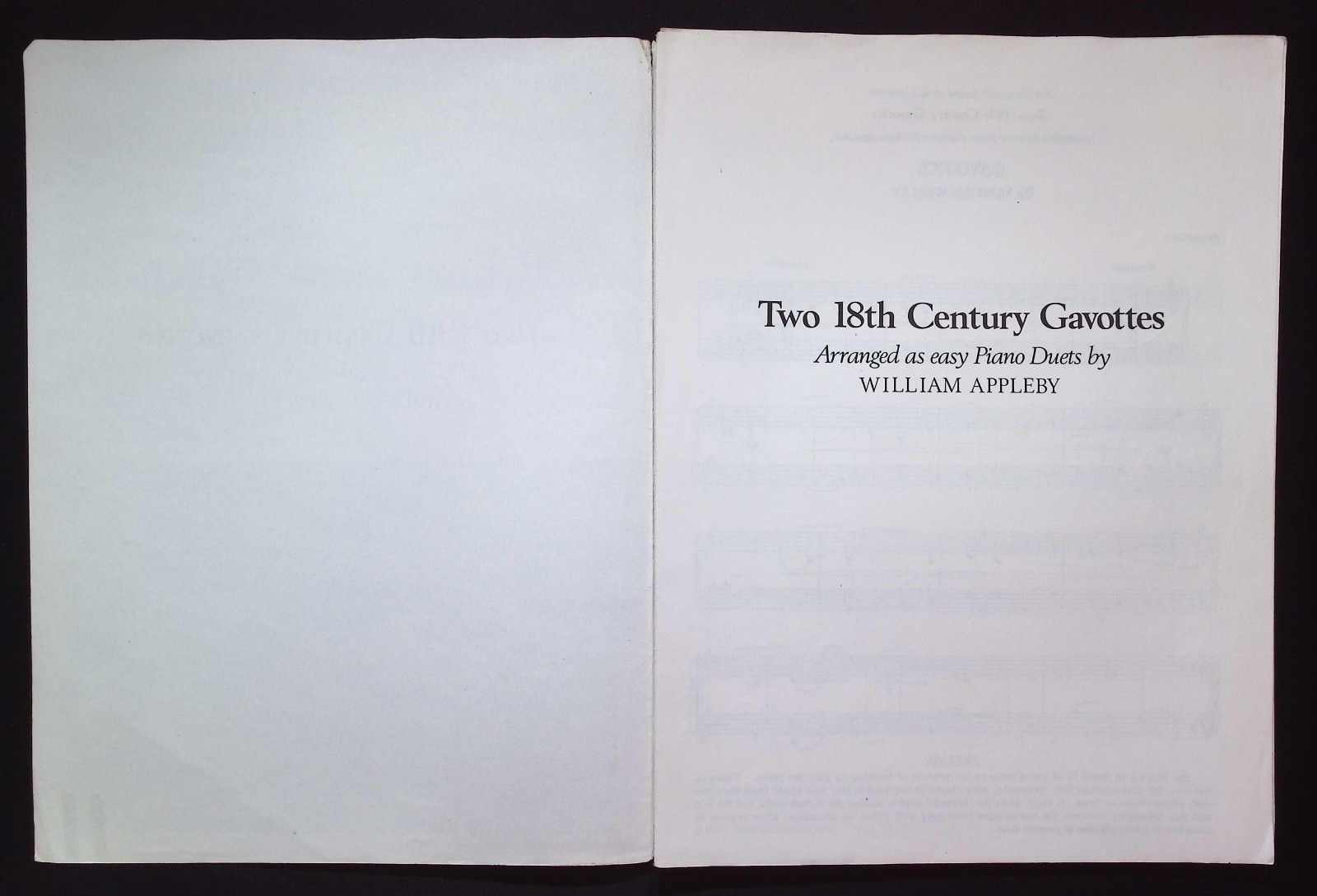 Two 18th Century Gavottes as Easy Piano Duets by William Appleby, 1974 Banks