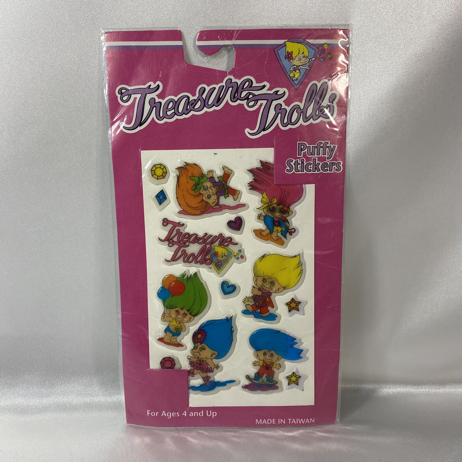 Vintage Treasure Trolls Puffy Stickers 4×6 Sheet 1992 NOS Sealed Package NEW