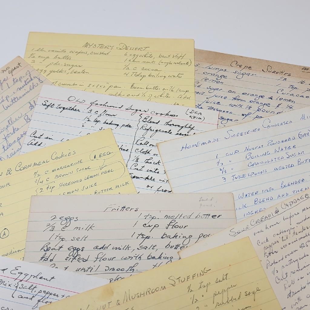 10 handwritten recipe cards 3×5 estate collection paper ephemera S50
