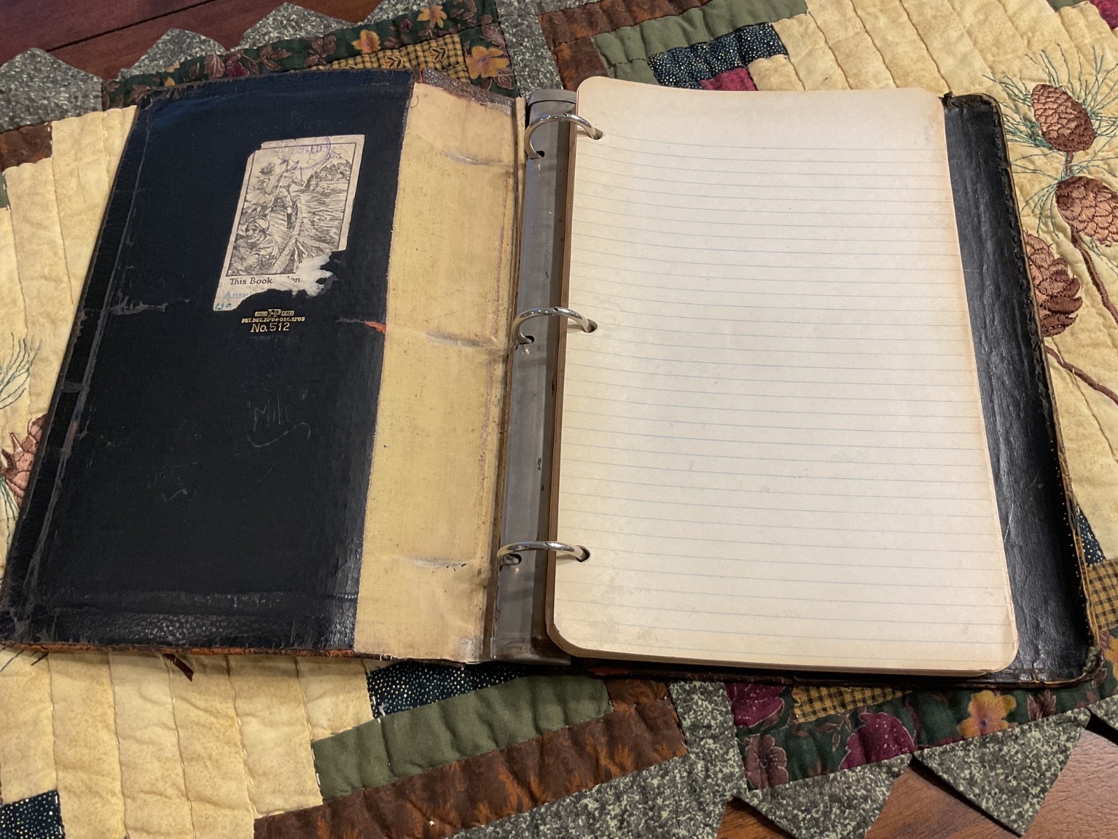 Early 1900’s Leather Bound Loose Leaf Ring Binder Ledger Notebook, Blank Pages