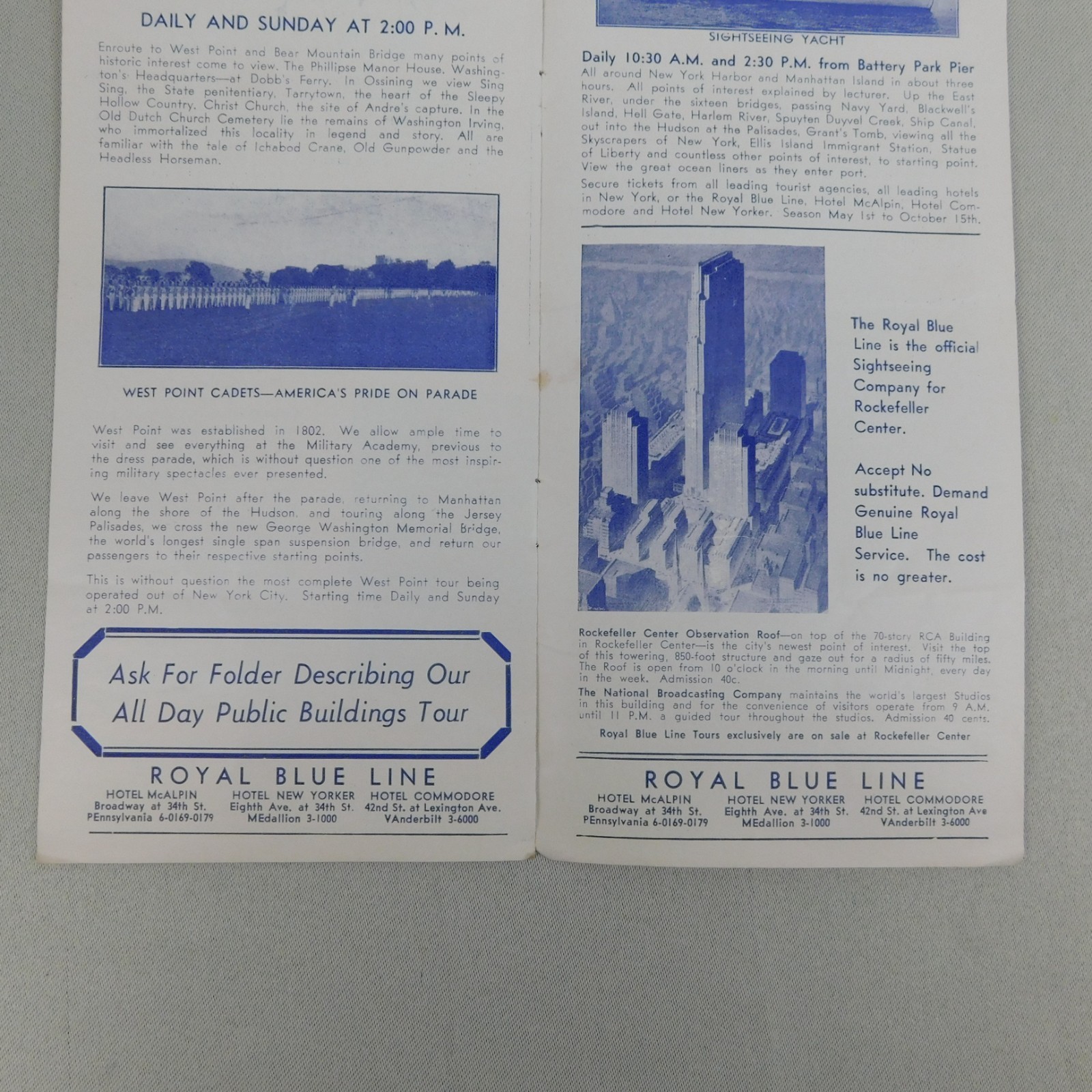 Vintage 1935 Sightseeing New York Royal Blue Line Travel Guide Map Souvenir