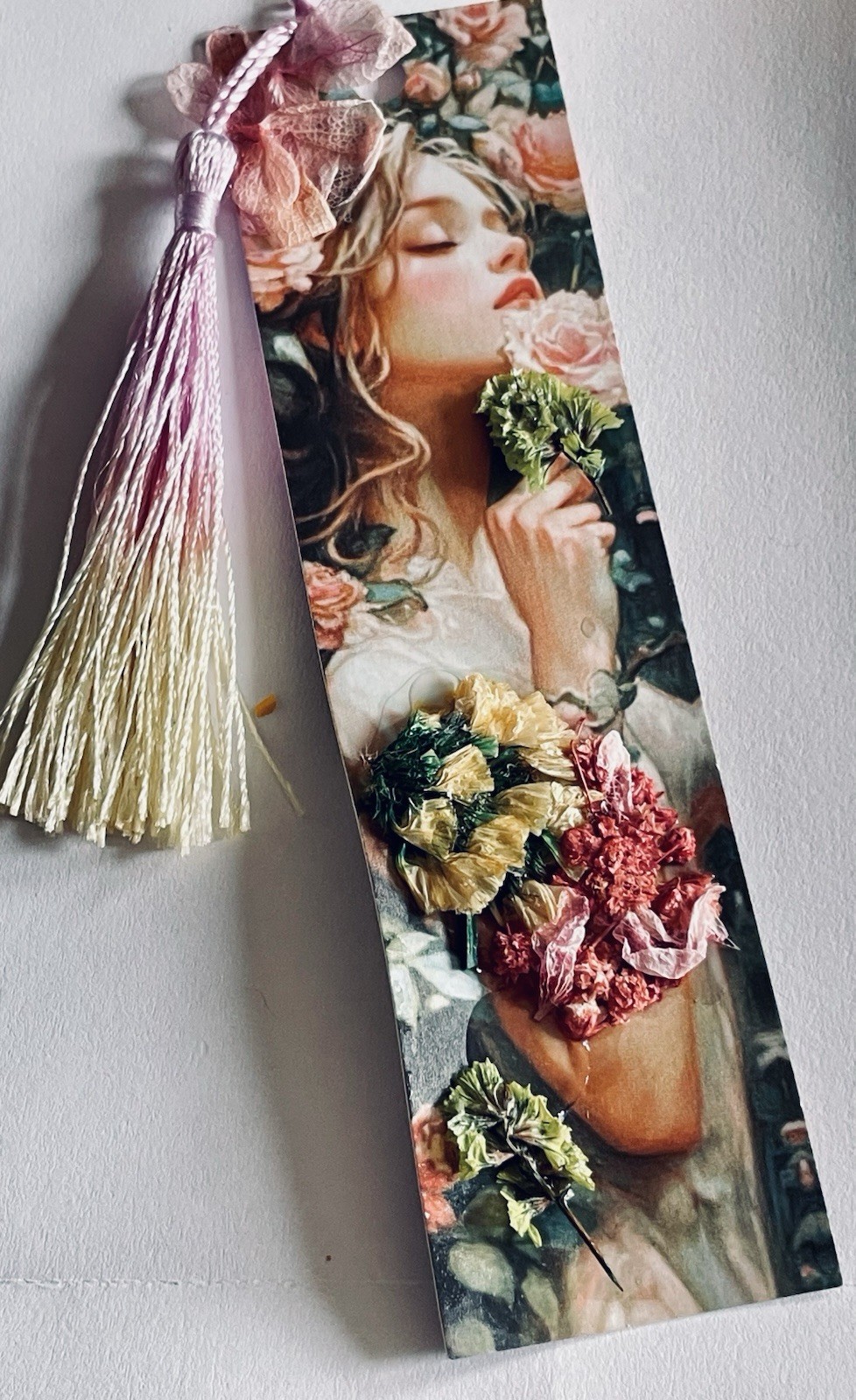 Handmade Bookmark Real Dried Flowers Fairytales Fairies Tassel Double Sided