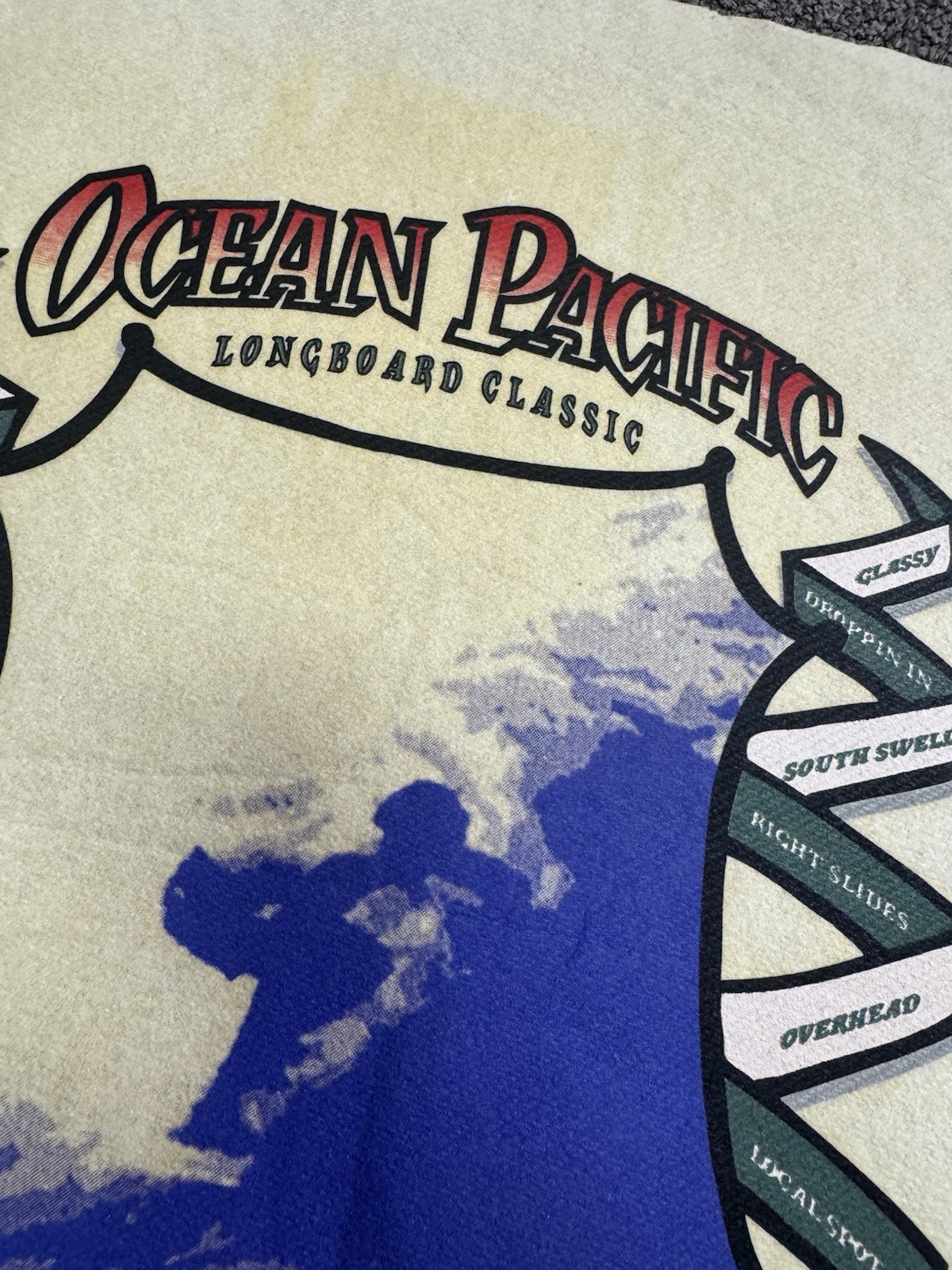 Vintage 1994 Ocean Pacific OP T-Shirt Test Print Longboard Classic Surf Graphic