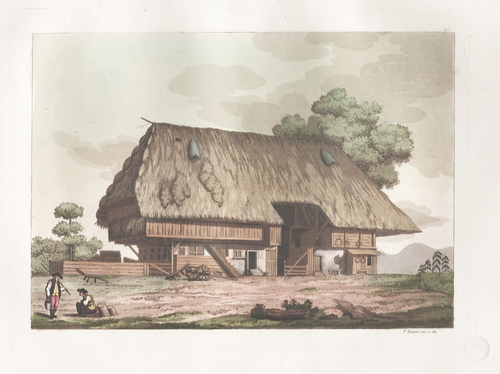 Switzerland Farmhouse House Aquatint Etching Ferrario 1820