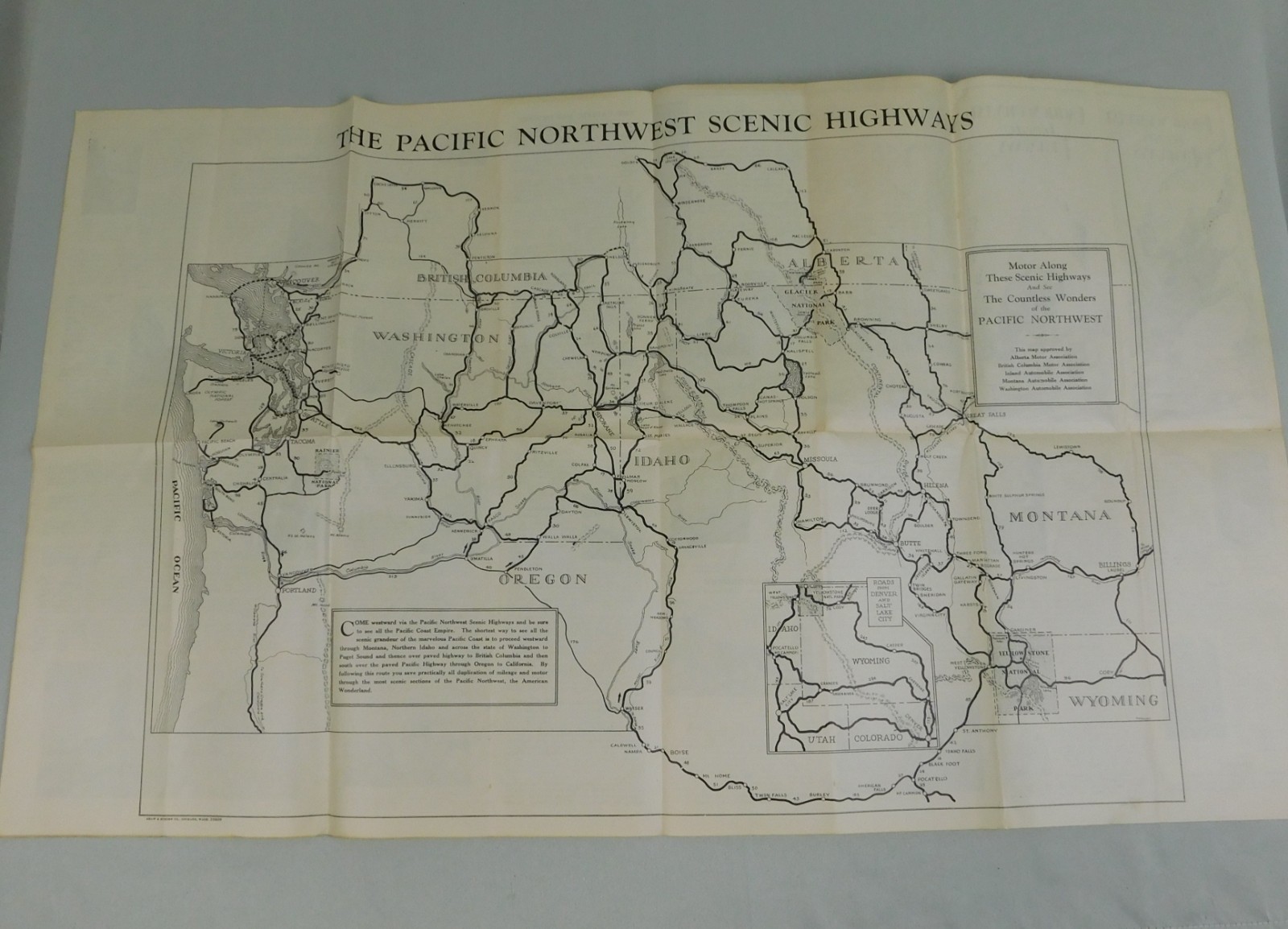Vintage 30s Pacific Northwest Scenic Highways Driving Tour Travel Brochure Map
