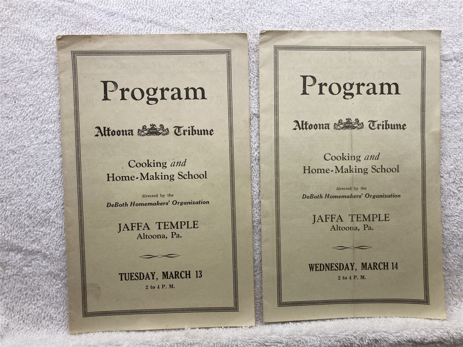 1923 1928 1934 Altoona Tribune Cooking School Jaffa Temple Altoona PA Programs