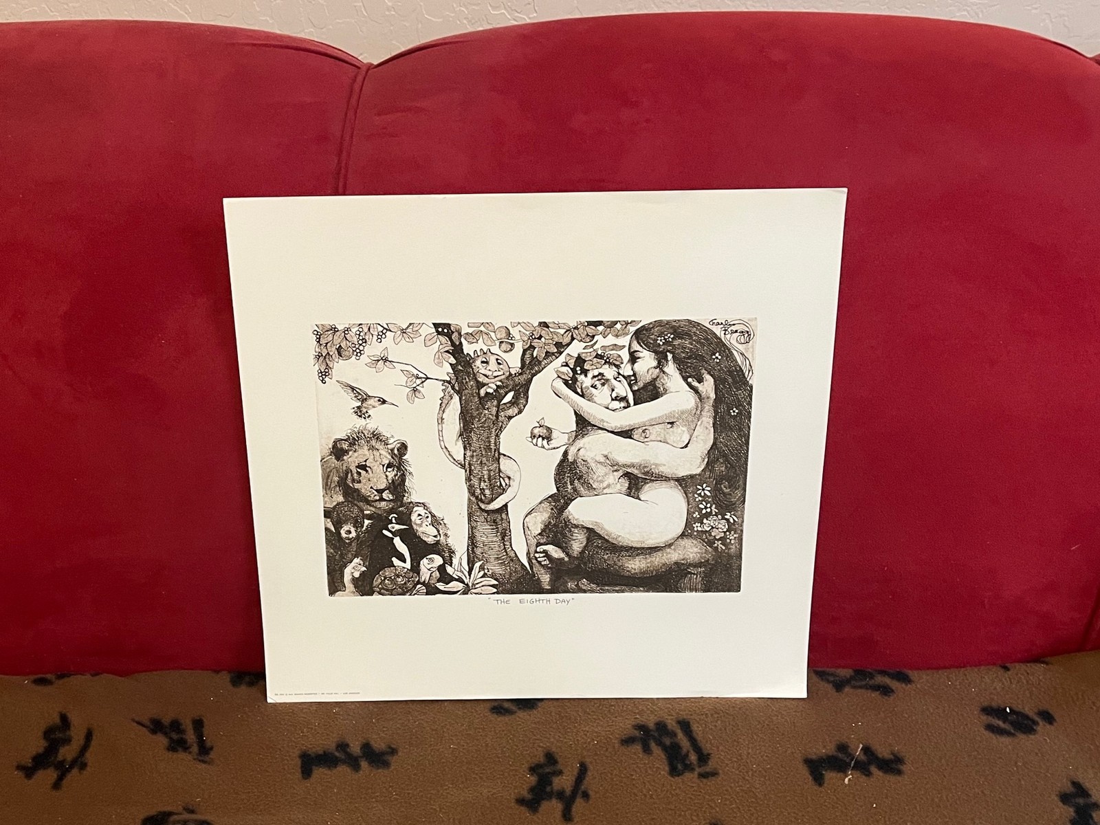 RARE CHARLES BRAGG VINTAGE 1970s ETCHING PRINT – THE EIGHTH DAY – 14-1/2″ X 16″