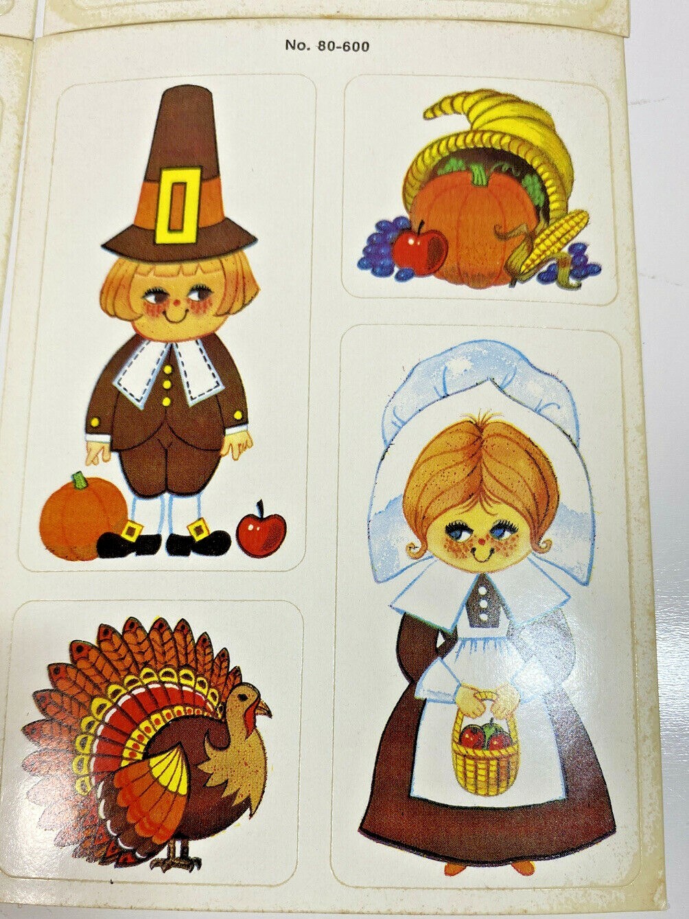 Vintage Stickers 1980’s Pilgrims Thanksgiving Lot Of 4 Sheets