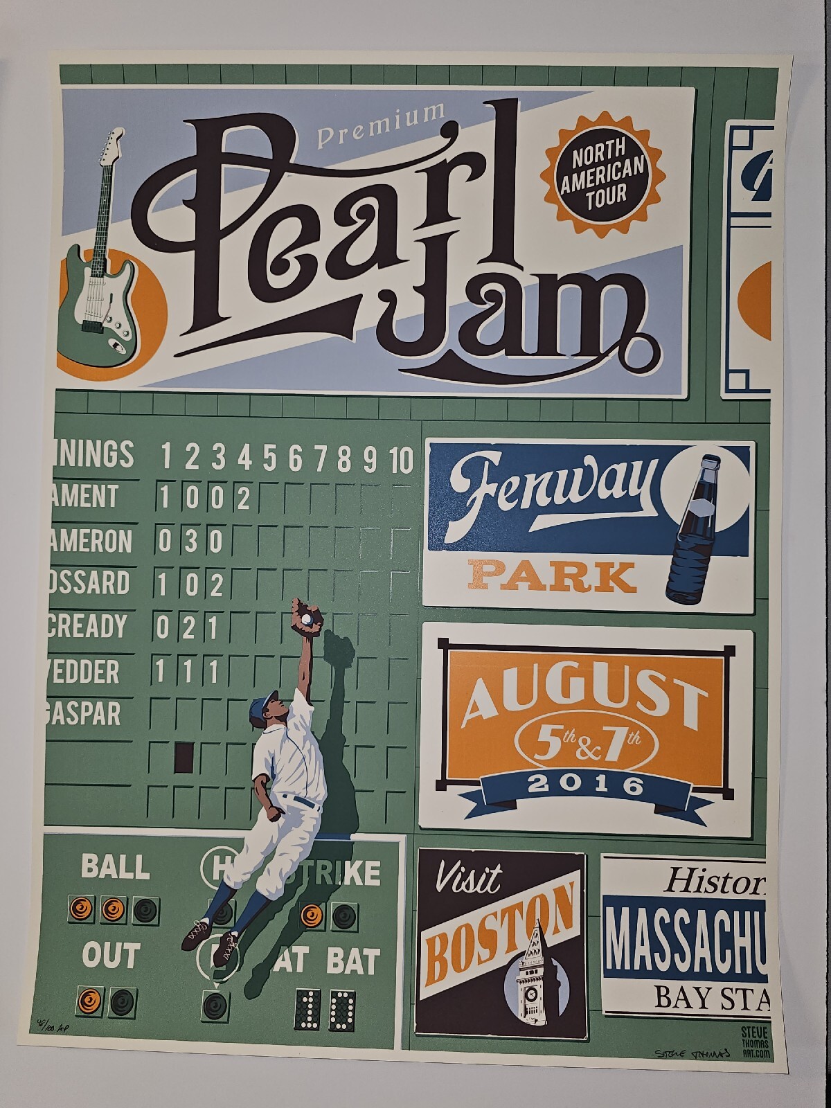 Pearl Jam Boston 2016 Steve Thomas VARIANT Poster Signed Print Fenway The Catch
