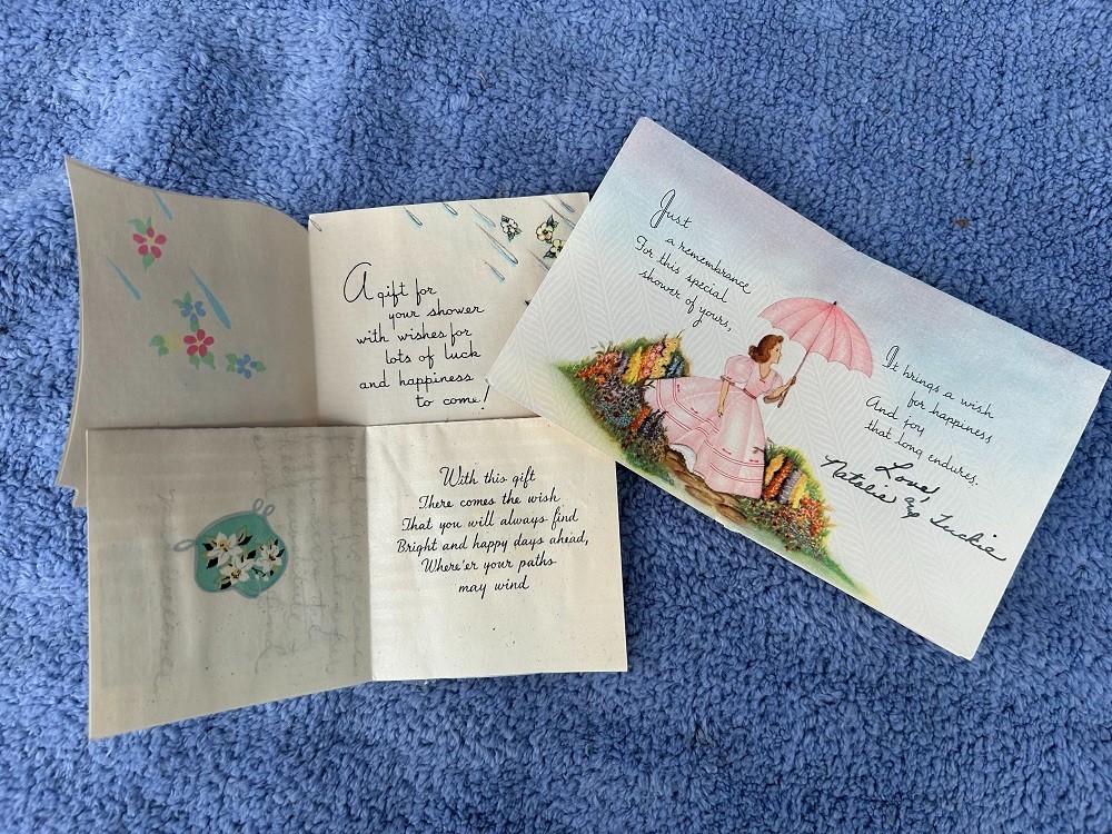 VINTAGE 1930’S & 40’S THREE SMALL GREETING CARDS WEDDING SHOWER GIFT – USED