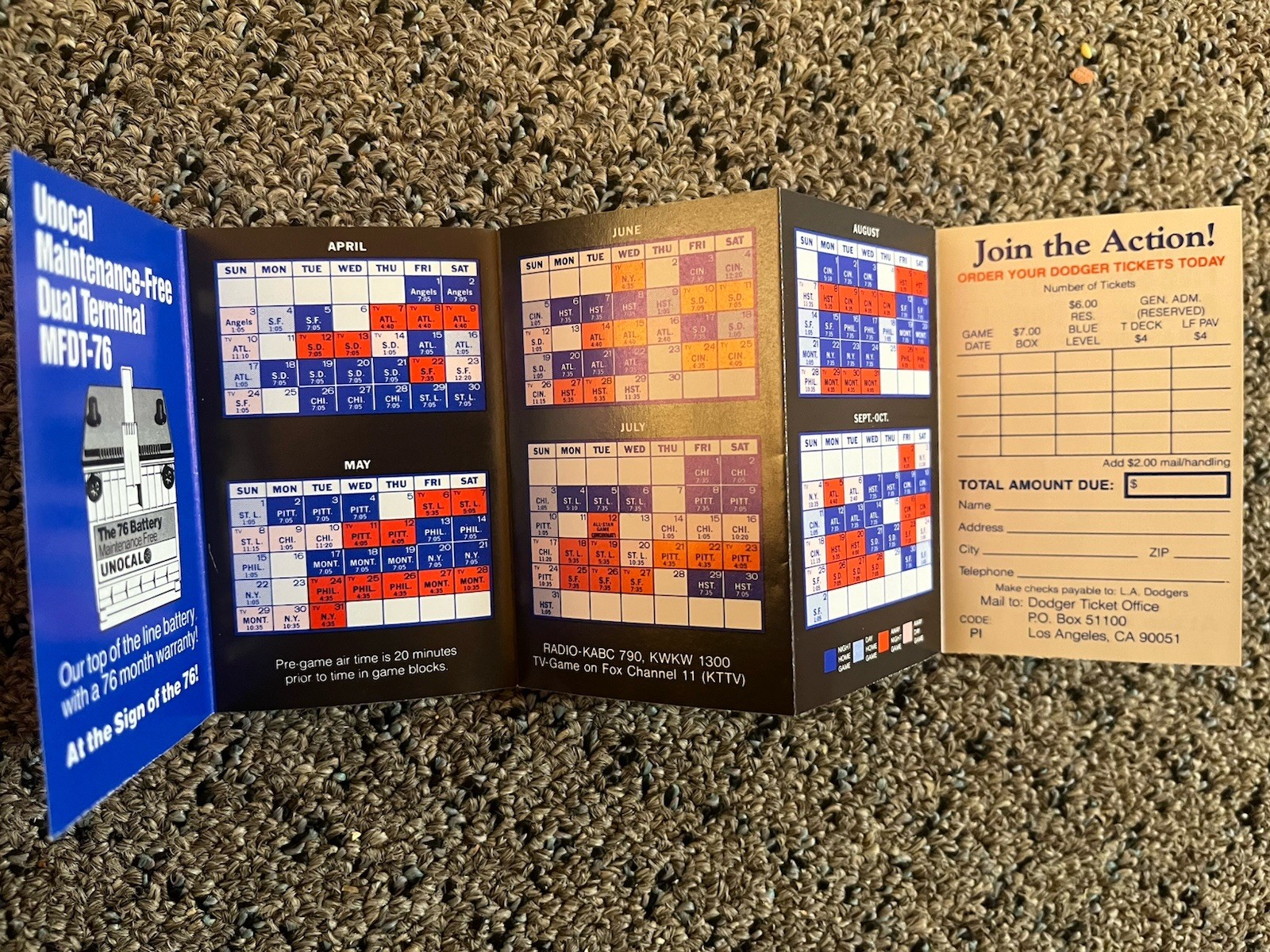Los Angeles Dodgers 1988 Foldout Baseball Pocket Schedule