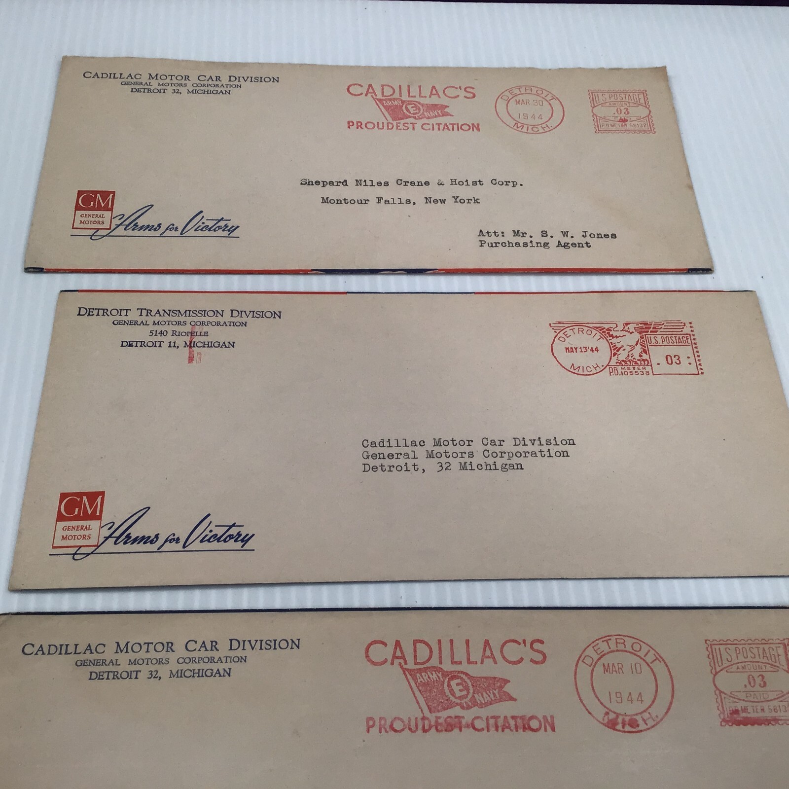 Cadillac Motor Car Letterhead Arms for Victory Envelopes, WWII, 1944