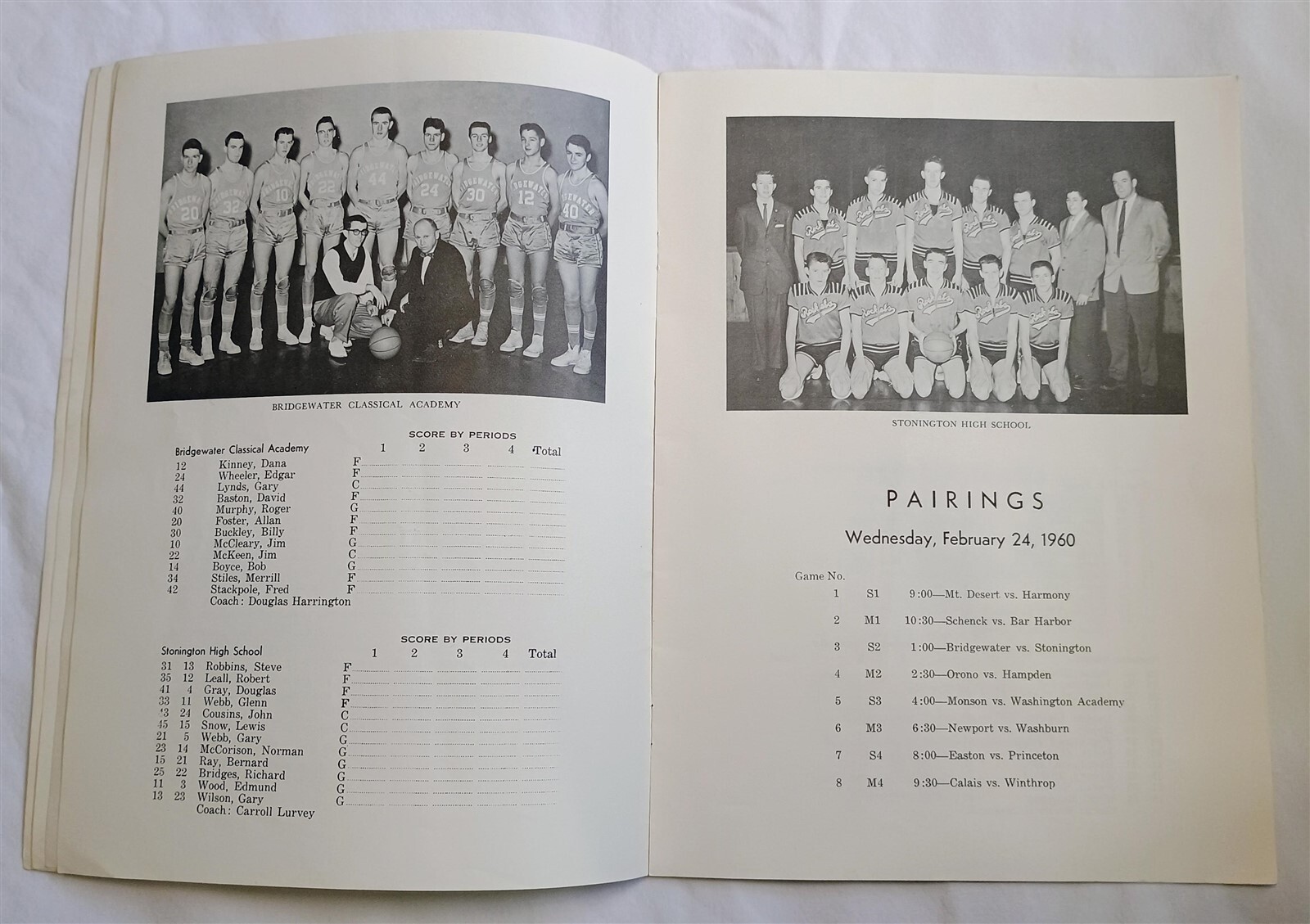Vintage 1960 Eastern Maine Basketball Tournament Program Book Class M & S