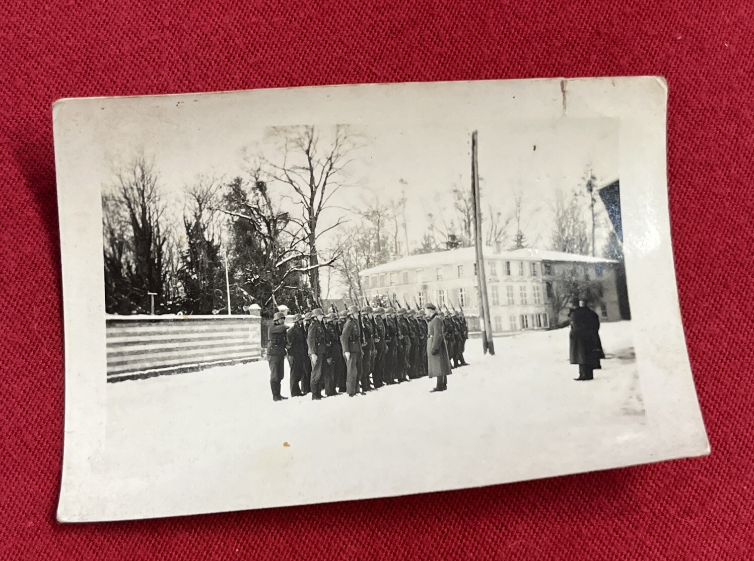 WW2 WWII Original German Military wartime Photo Steel Helmet Soldiers Lined Up