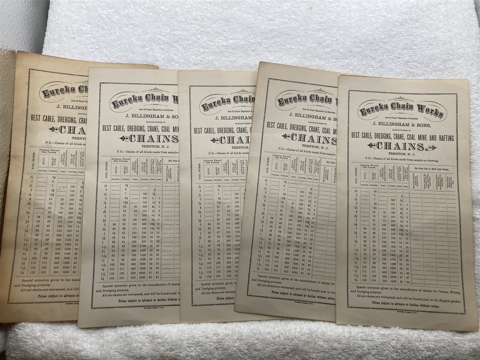 1890s 1900s 1910s Eureka Chain Works Trenton NJ Order Forms Vtg