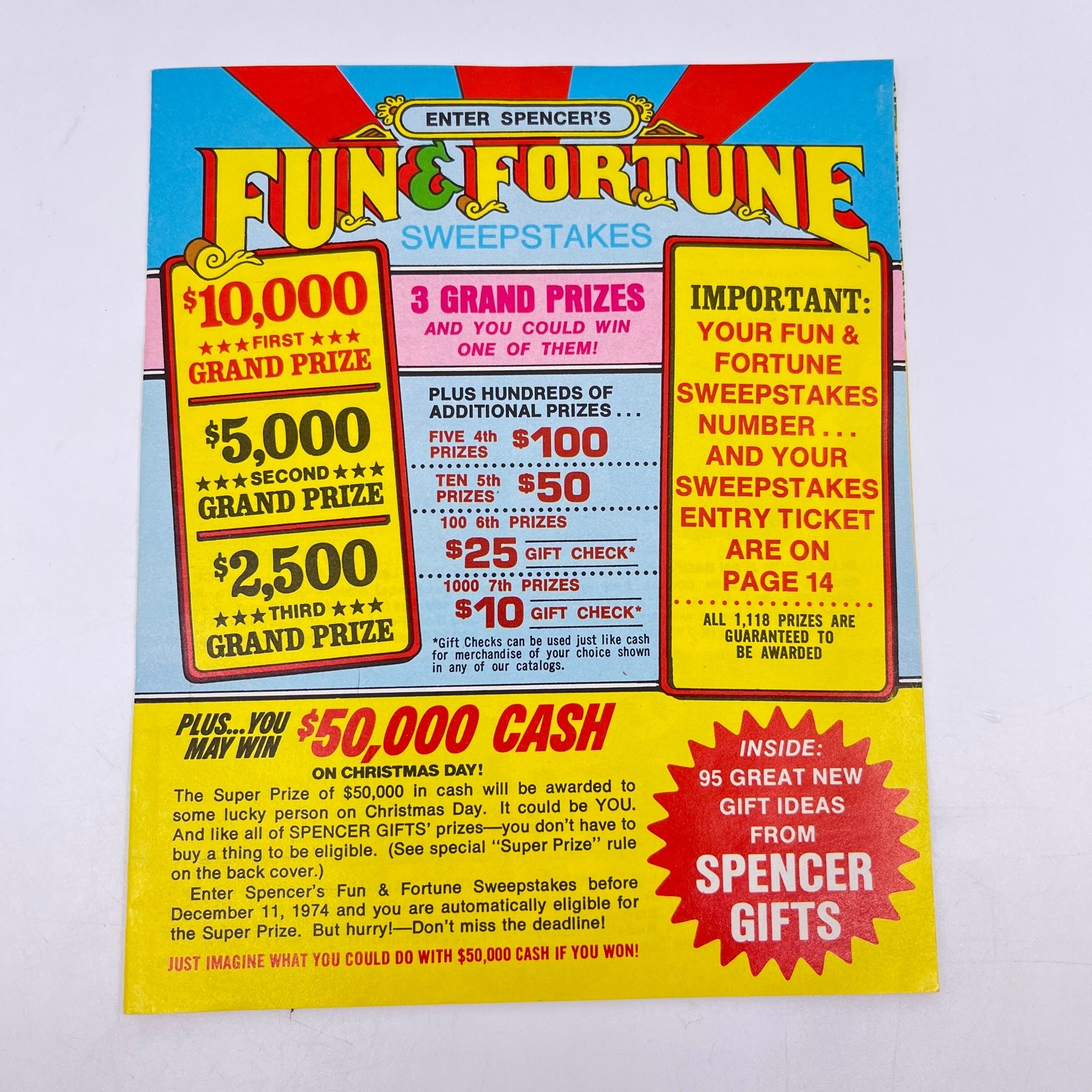1974 Spencer Gifts Catalog – Fun & Fortune Sweepstakes SC5