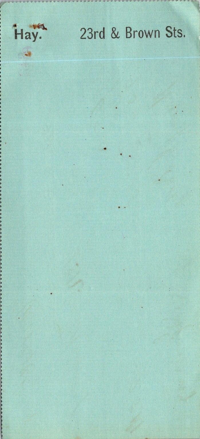 Blank Hay Weigh Ticket 23rd & Brown Sts Philadelphia c1900 Foxing