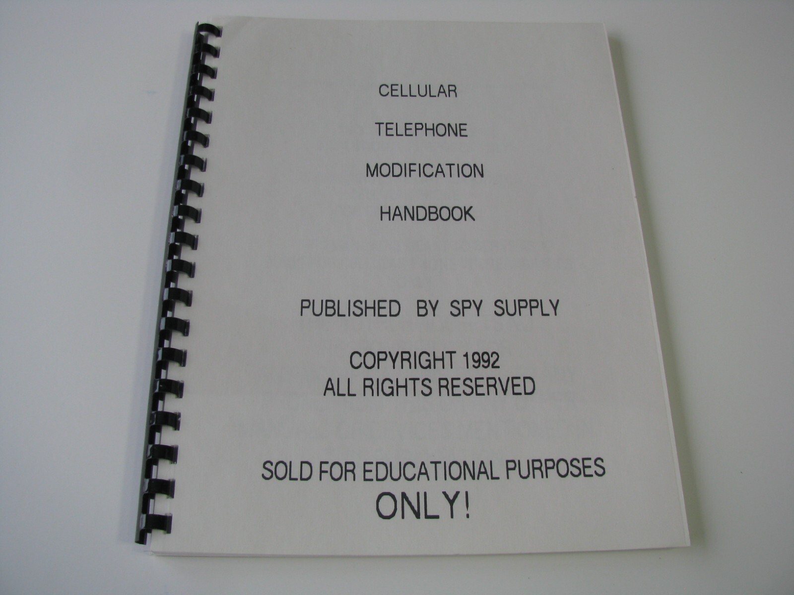 1 Vtg 1992 Cellular Telephone Modification Handbook Published by Spy Supply Book