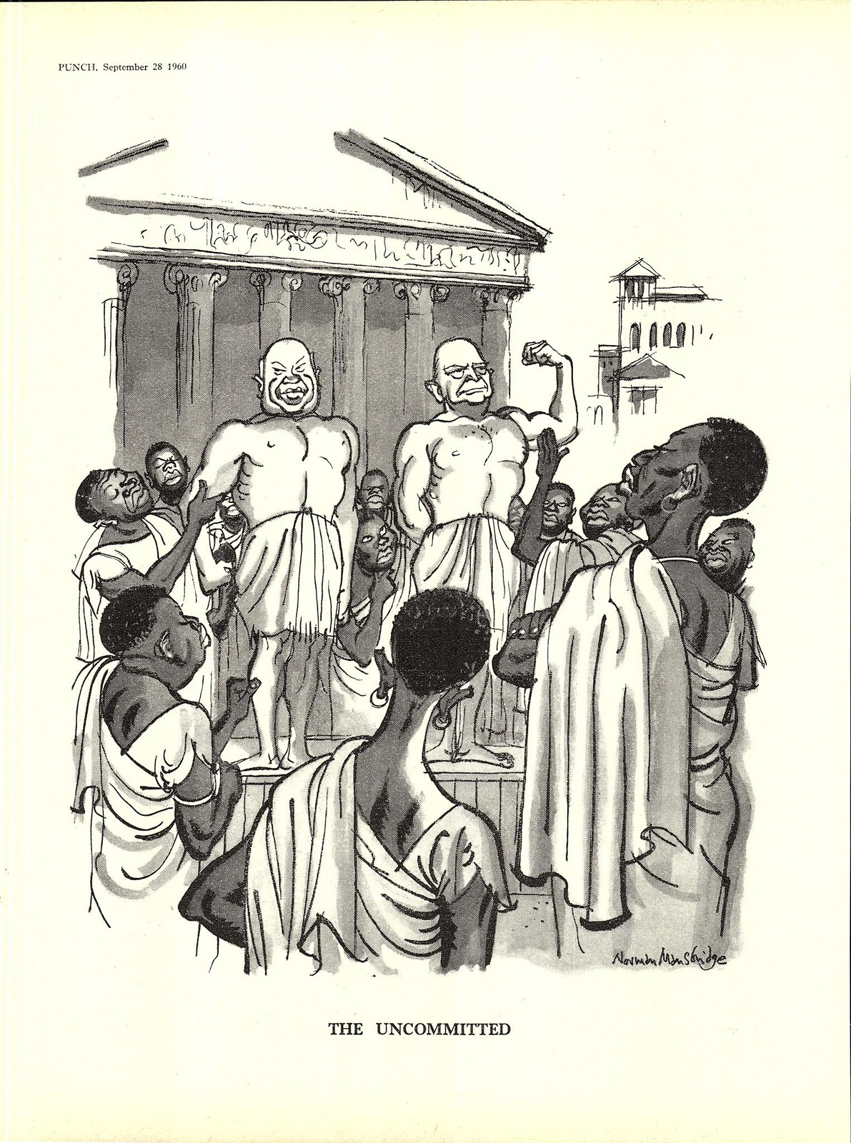 Original 1960 Punch Cartoon Print Eisenhower & Khrushchev “The Uncommitted”