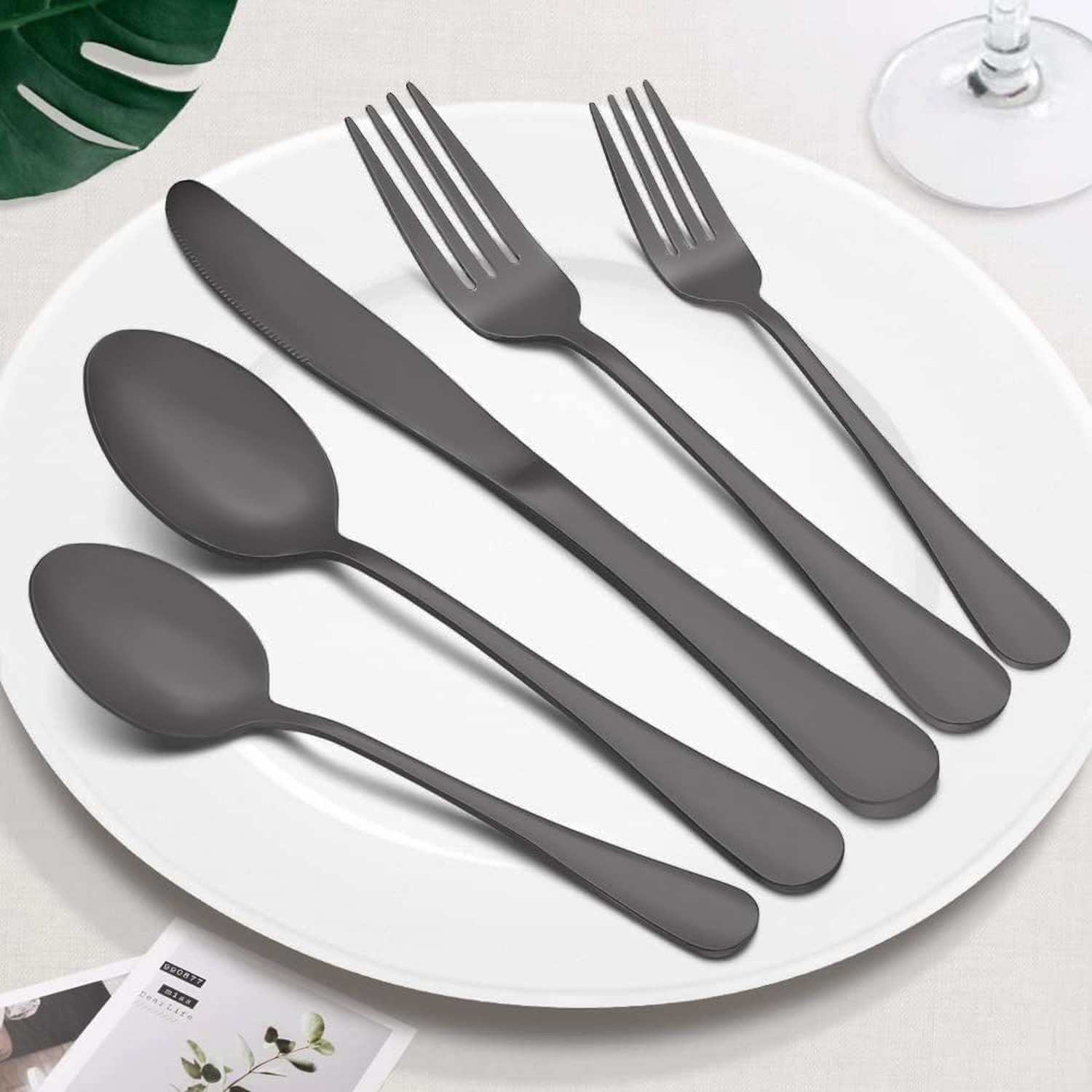 Matte Black Silverware Set for 8, 40 Pieces Stainless Steel Flatware Cutlery …