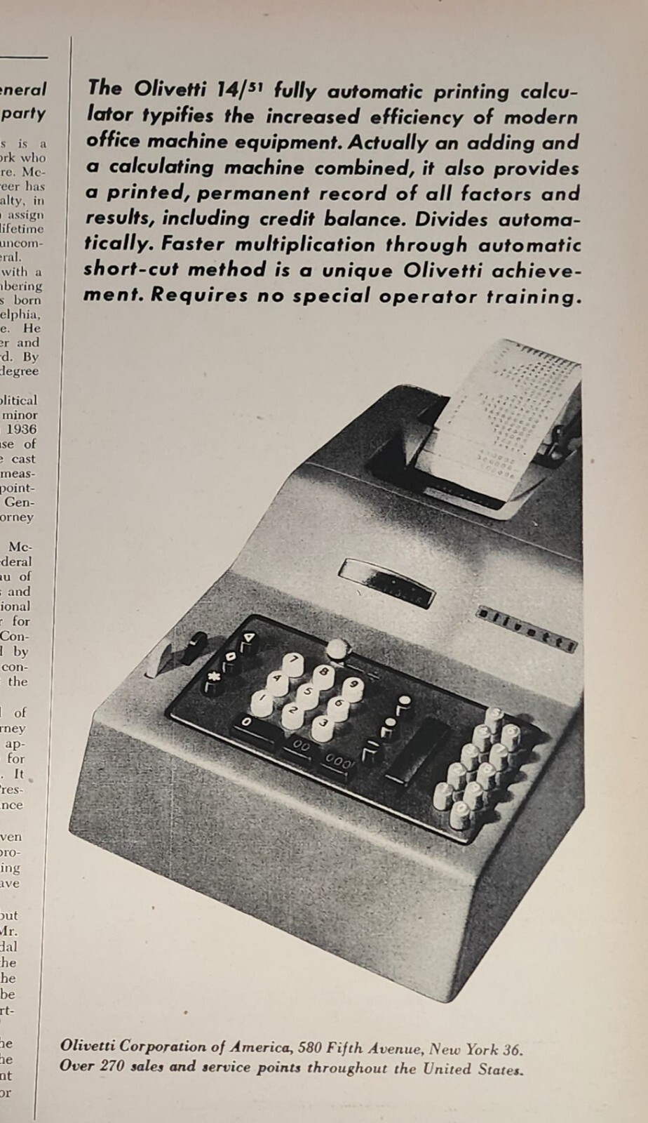 Olivetti Adding Machine Magazine Ad Vtg Calculator Print Picture Wall Art