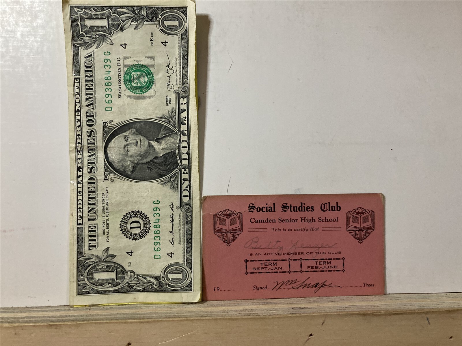 1928 1929 Camden High School Social Studies Club Card NJ History Vtg