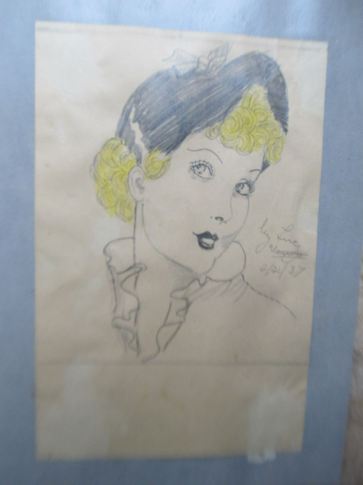 2 LG Original Antique Hand Done COLOR Fashion Drawing, Dated 1937, WOMAN, Artist