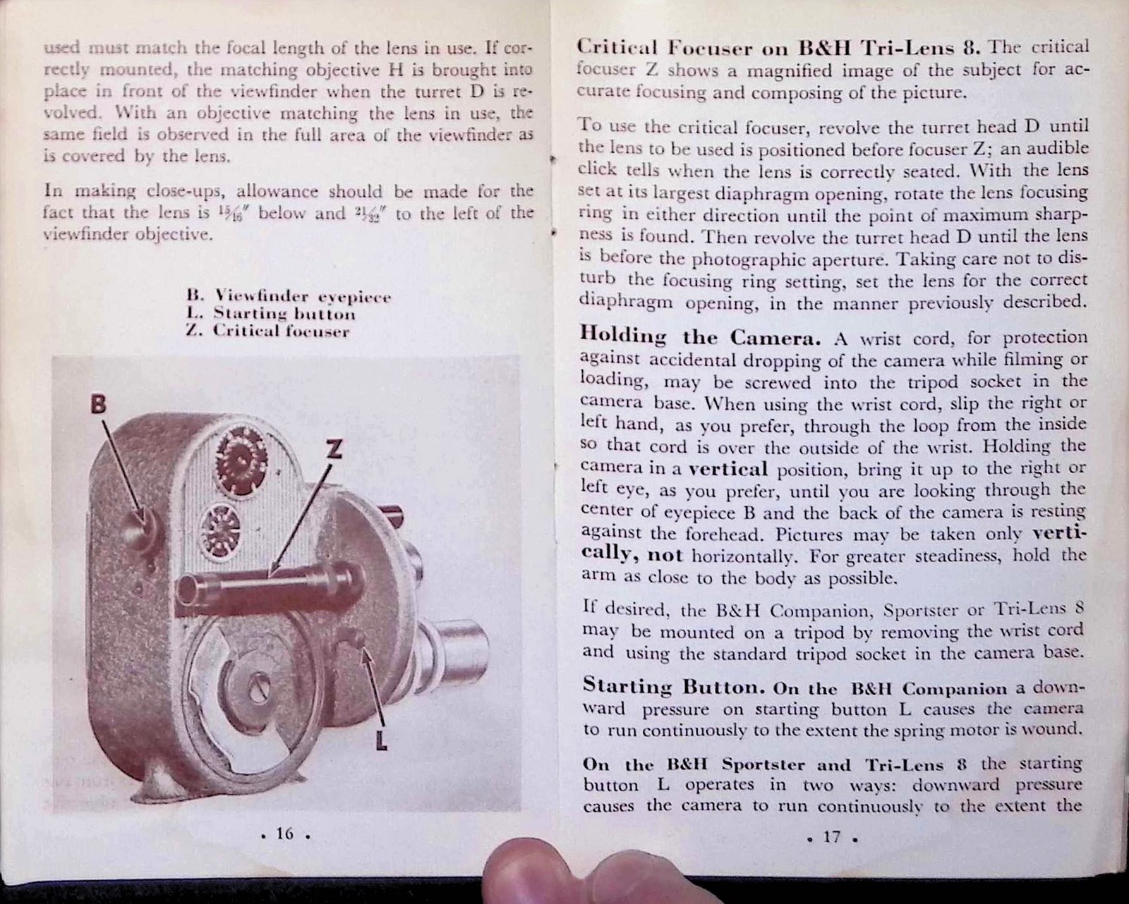 Bell Howell 8mm Camera Manual Companion Sportster Tri-Lens 8 1950s Instructions