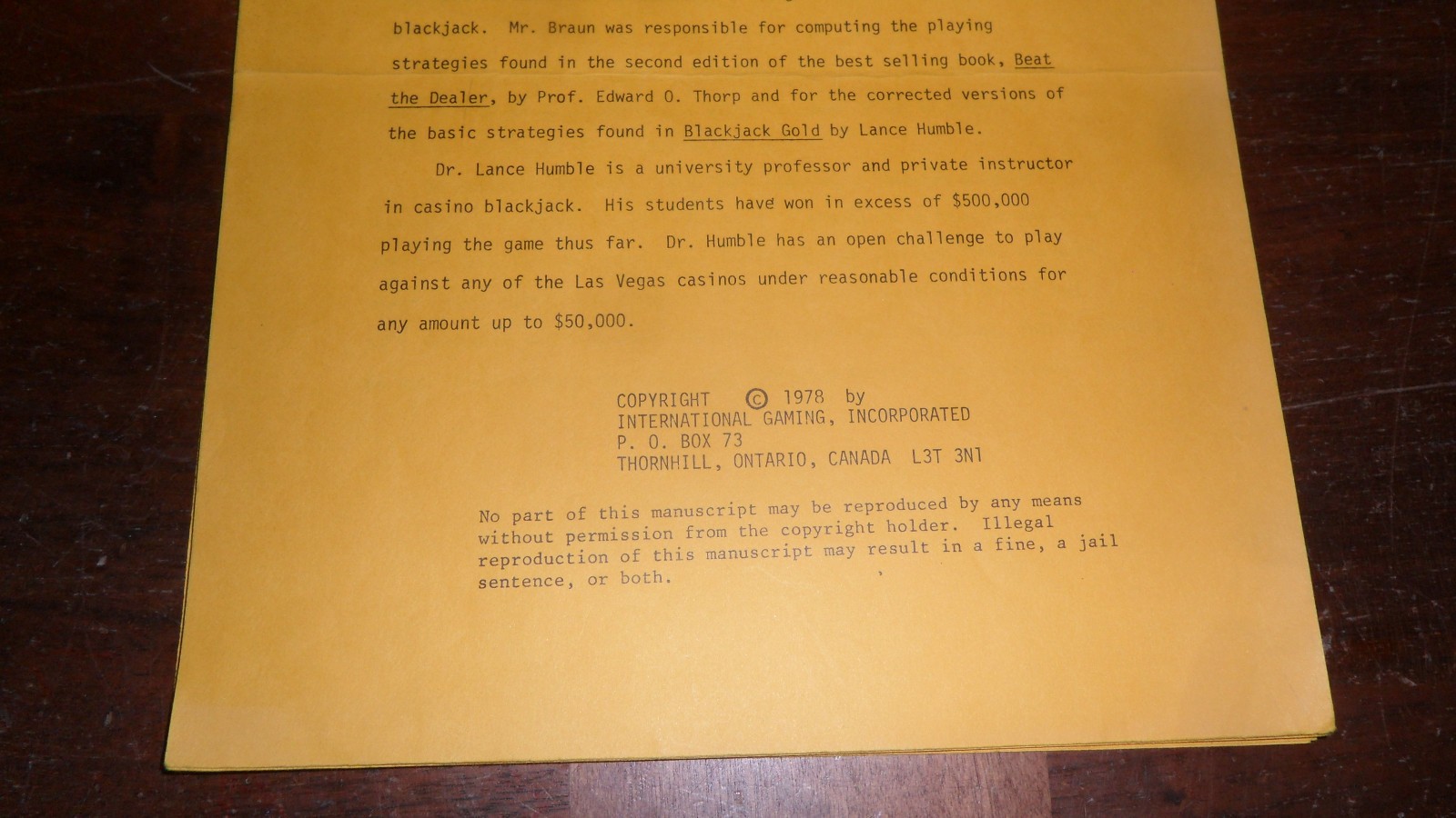 Vintage Paperback System for Winning at Casino Blackjack by Julian Braun 1979