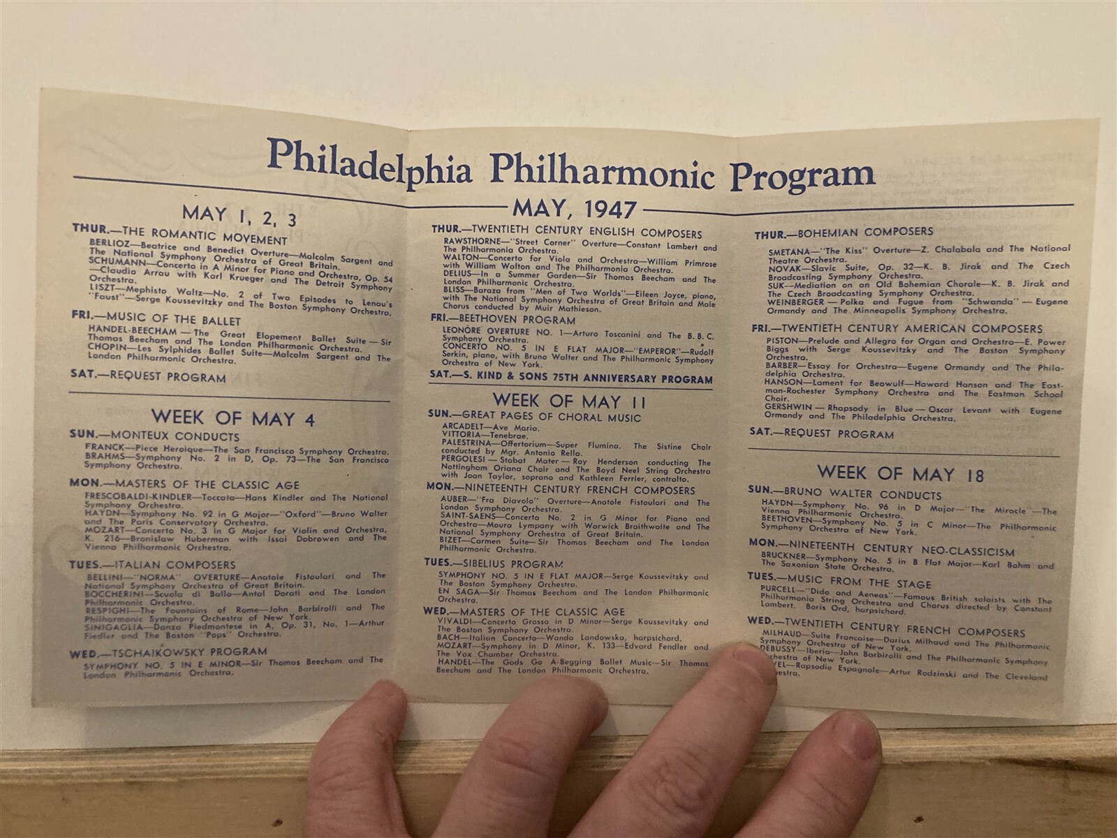 1947 Philadelphia Philharmonic Programs April May WPEN PA Kind & Son Jewelers