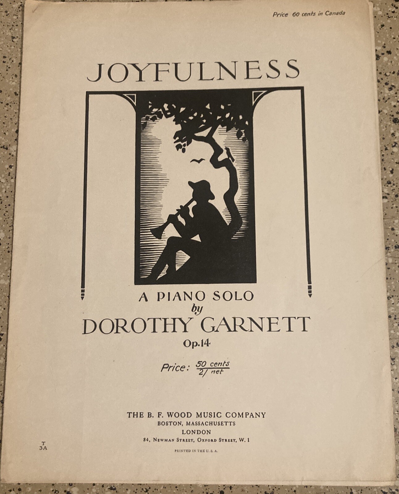 VINTAGE PIANO SHEET MUSIC 1929 JOYFULNESS DOROTY GARNETT OP. 14 WOOD