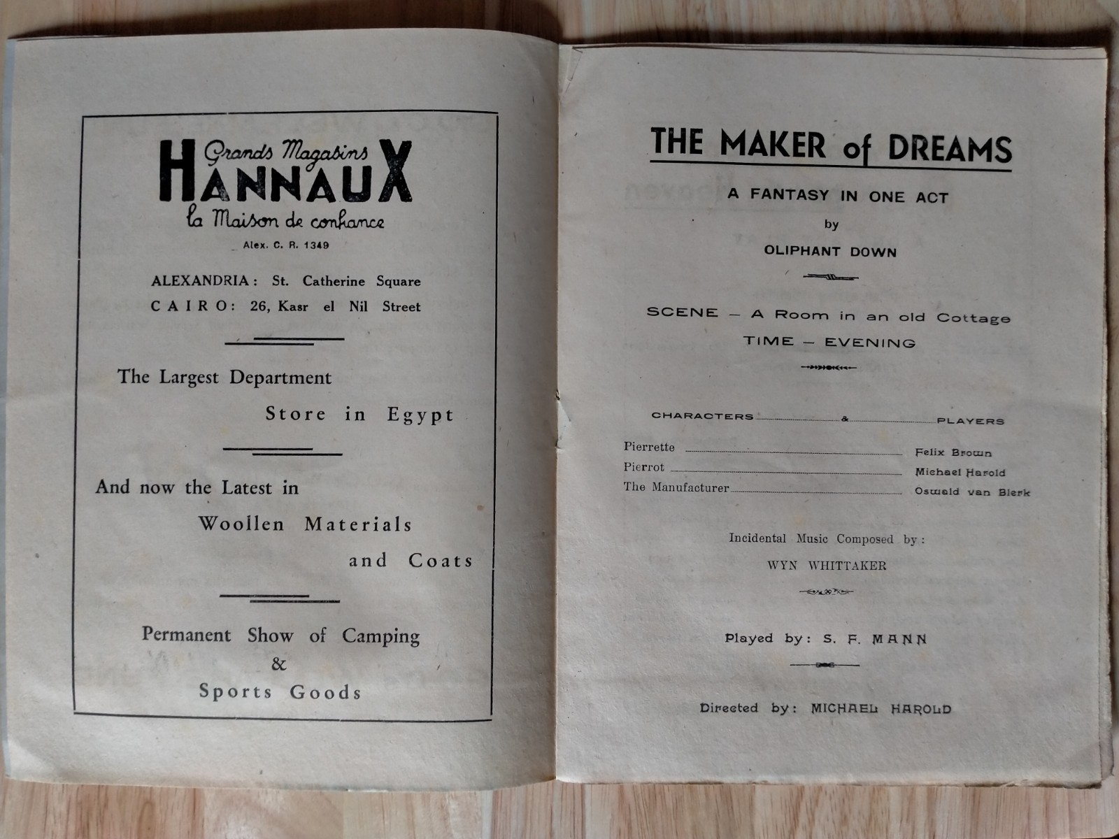 WW2 One Act Plays Concert Programme Egypt 1943 in aid of the GOC’s Welfare Fund