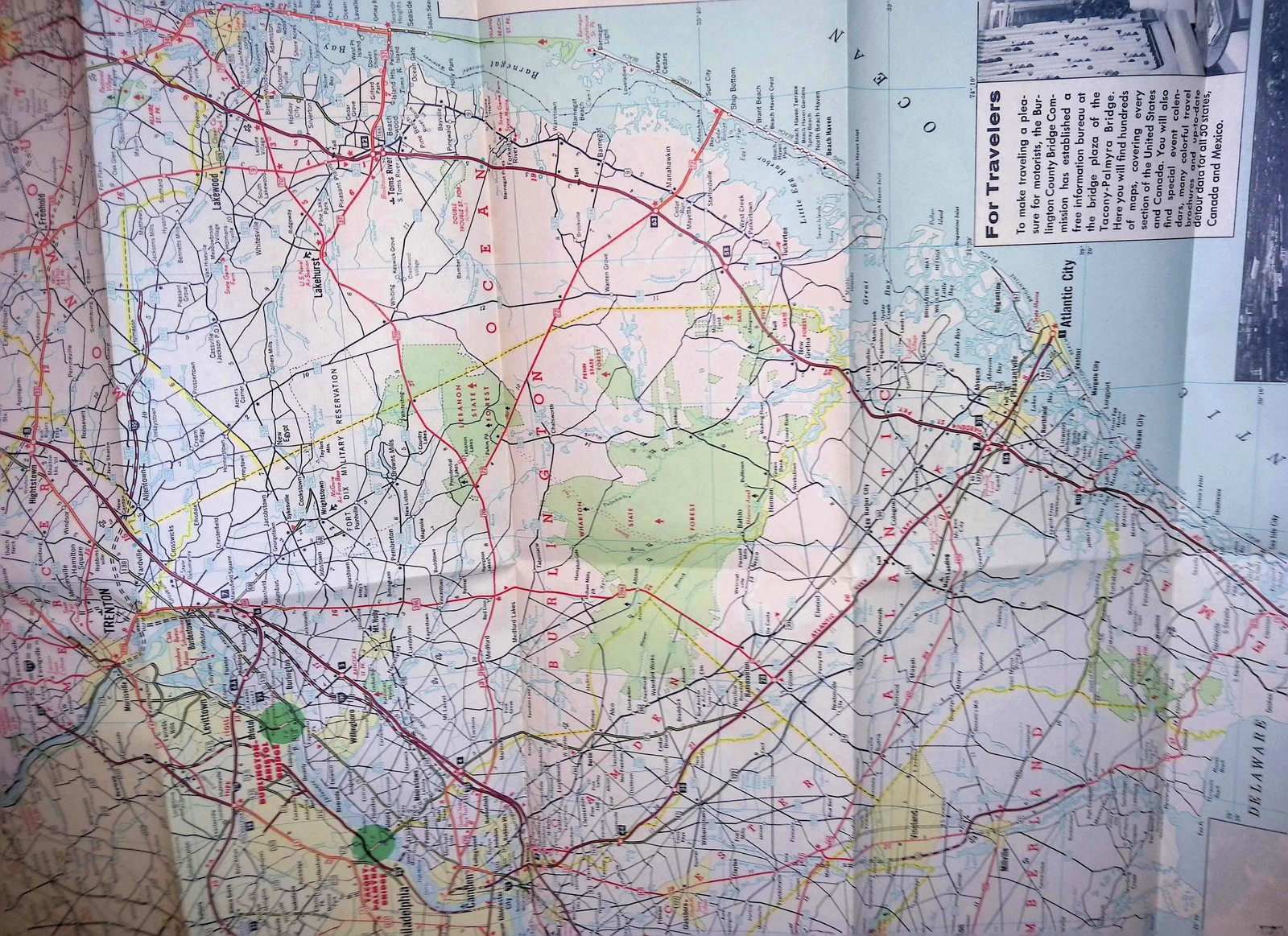 Burlington County Bridges Road Map c1950 Tacony-Palmyra Bristol NJ PA Toll