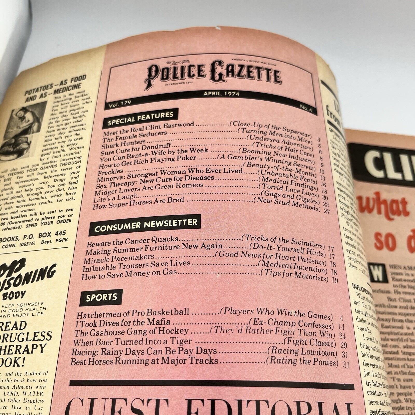 The National Police Gazette Magazine April 1974 Clint Eastwood Don Jordan
