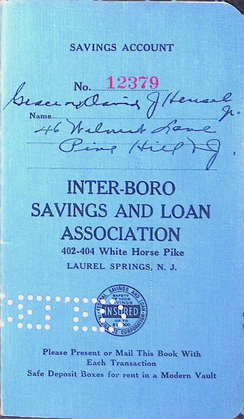 Inter-Boro Savings Loan Passbook 1965-74 NJ FSLIC Laurel Springs Camden