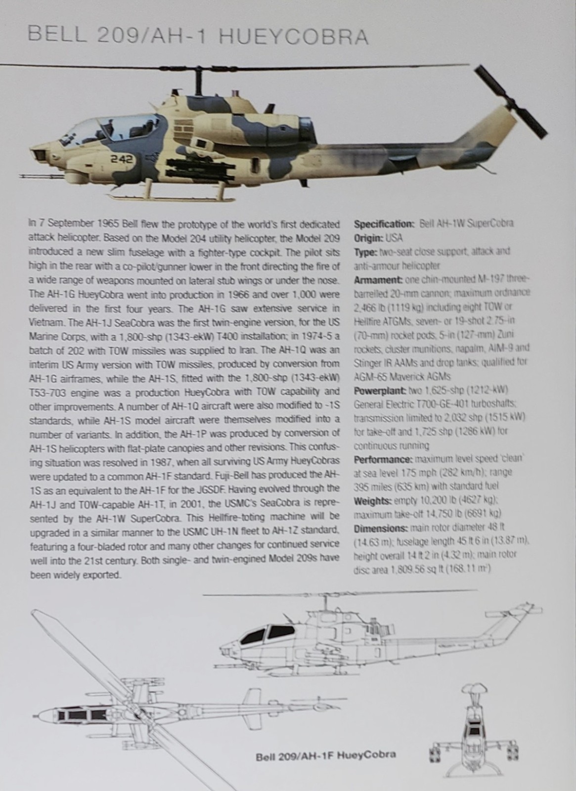Bell Huey Cobra Helicopter Picture Original Article Vtg Info Sheet