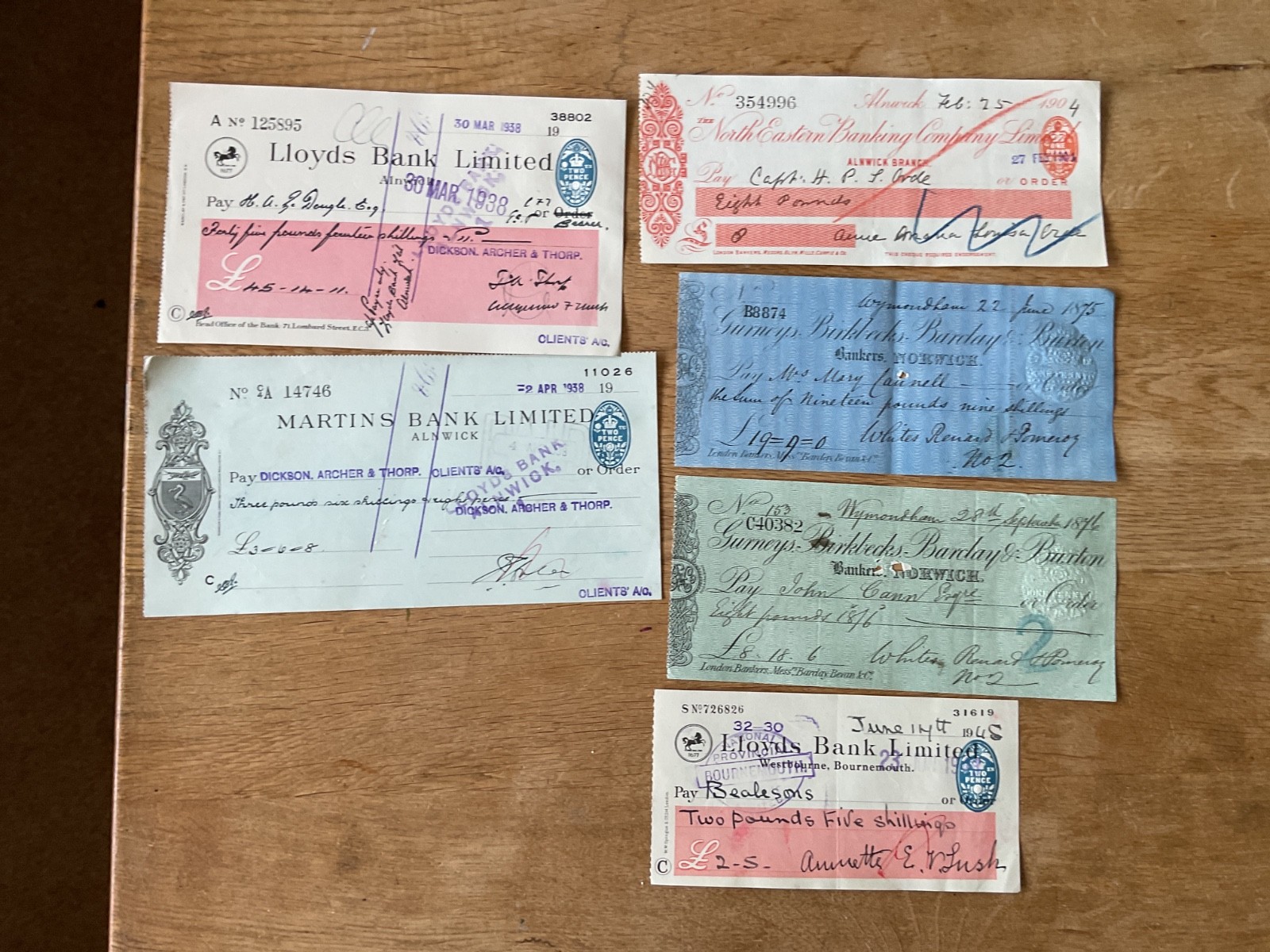 British vintage used cheques 6 items B5350