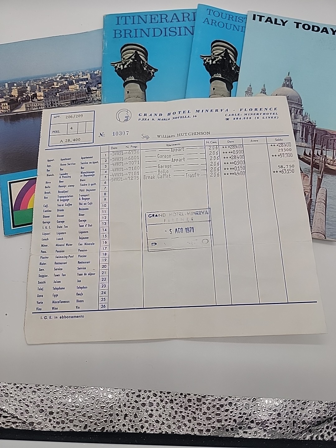 Vtg 1970s Italy Ephemera Lot Travel Brochures Hotel Receipt Ferry Ticket 1971
