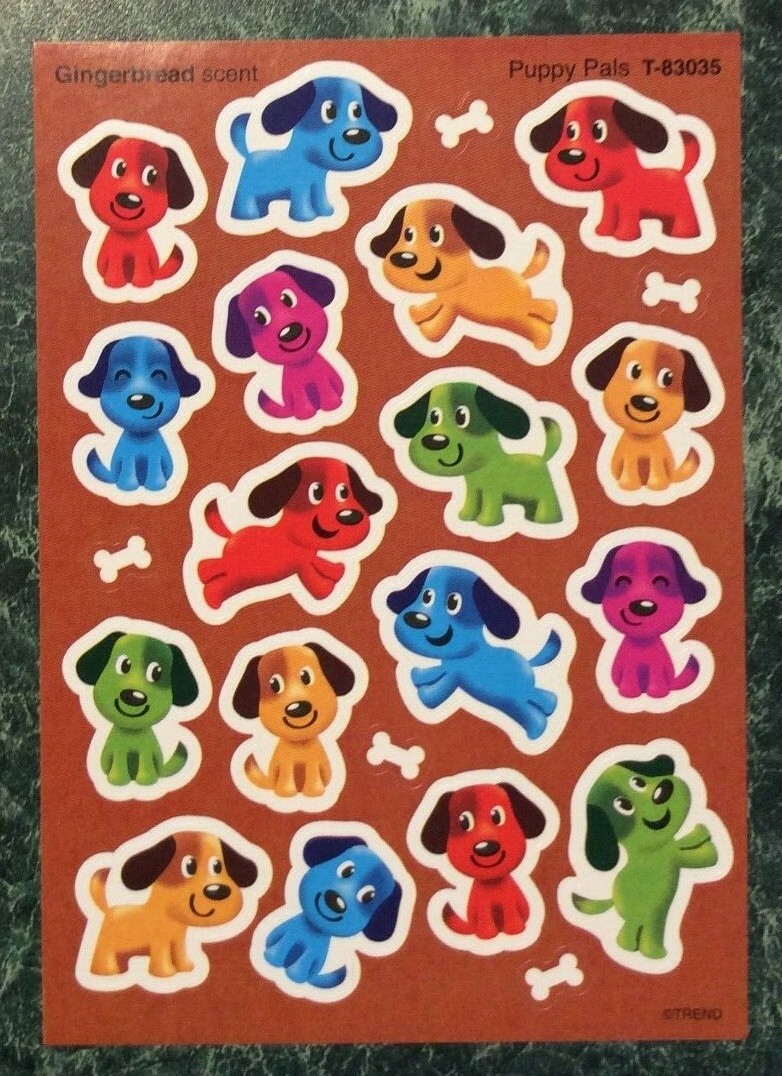 TREND Scratch & Sniff Stinky Sticker Sheet GINGERBREAD SCENT Dogs Puppy MATTE