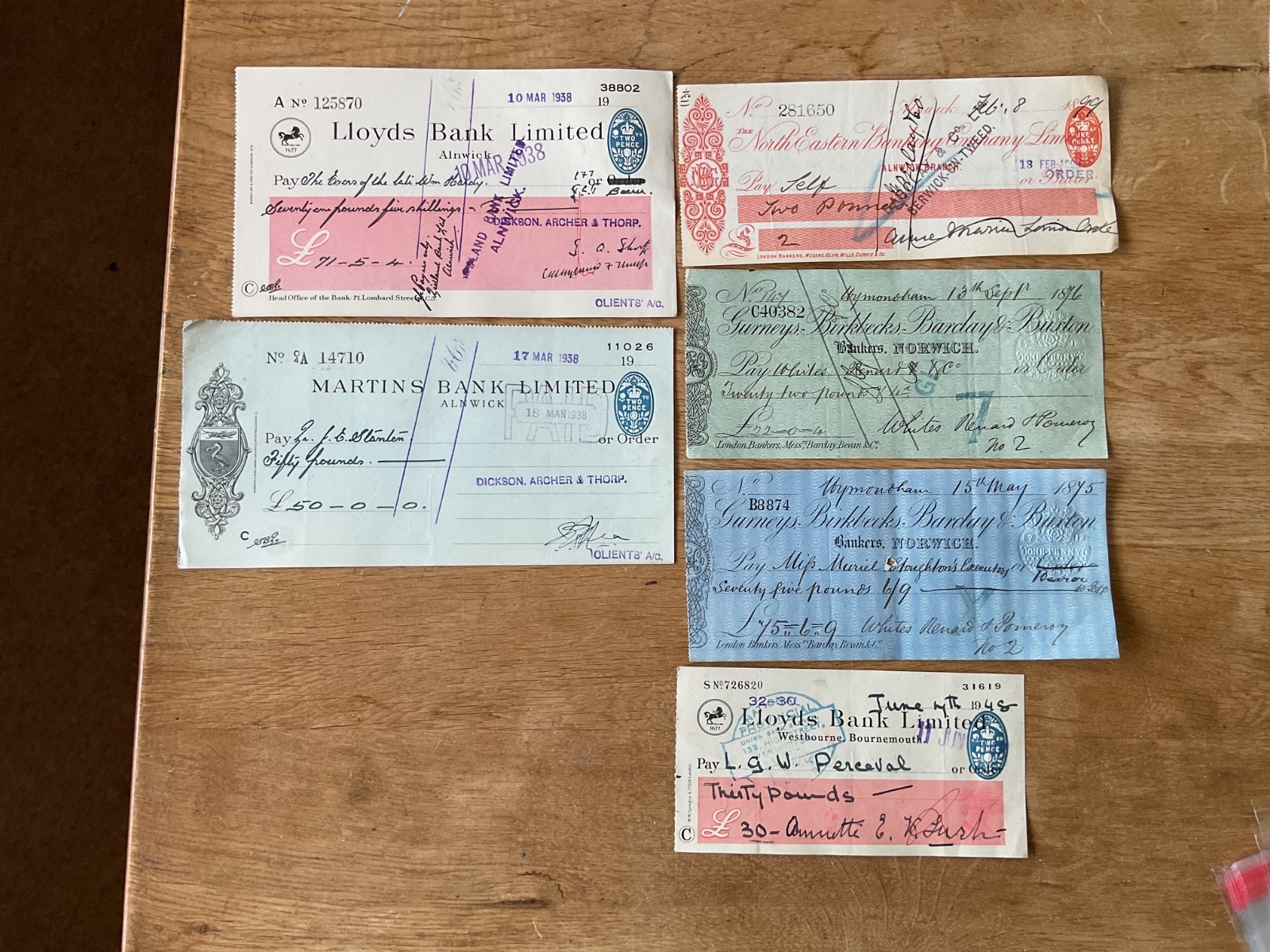 British vintage used cheques 6 items B5336