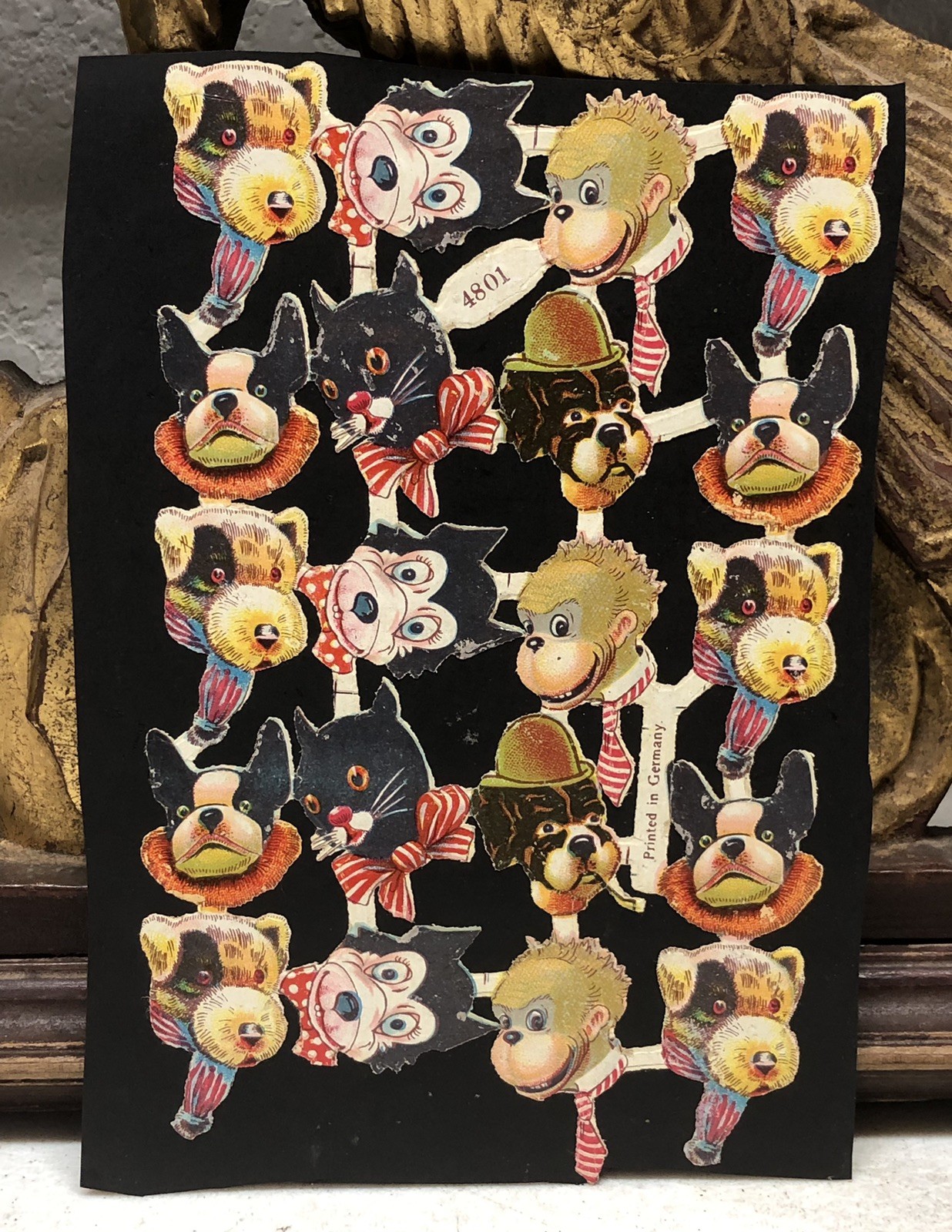 Victorian Die Cut Many Animals Scraps Glued on Paper Double Sided Dogs + L19