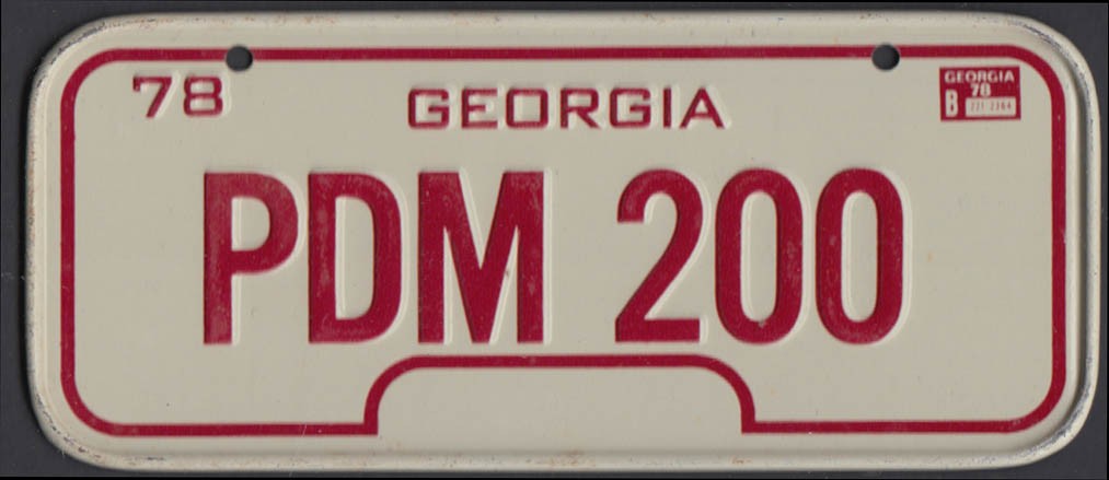 Post cereal miniature metal bicycle license plate Georgia 1978 PDM-200