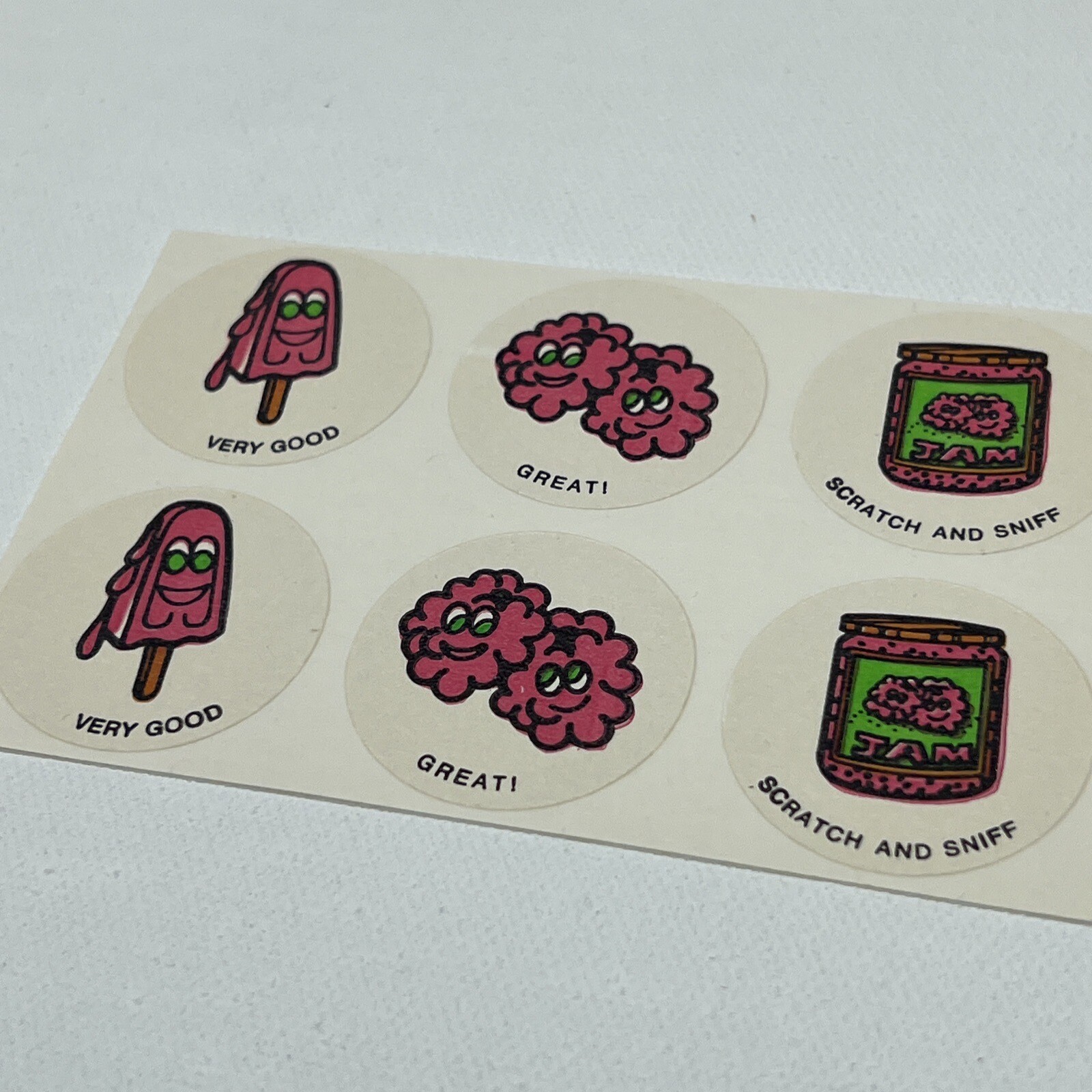 RARE Vintage Matte Scratch & Sniff Stickers 70’s Raspberries Raspberry Jam