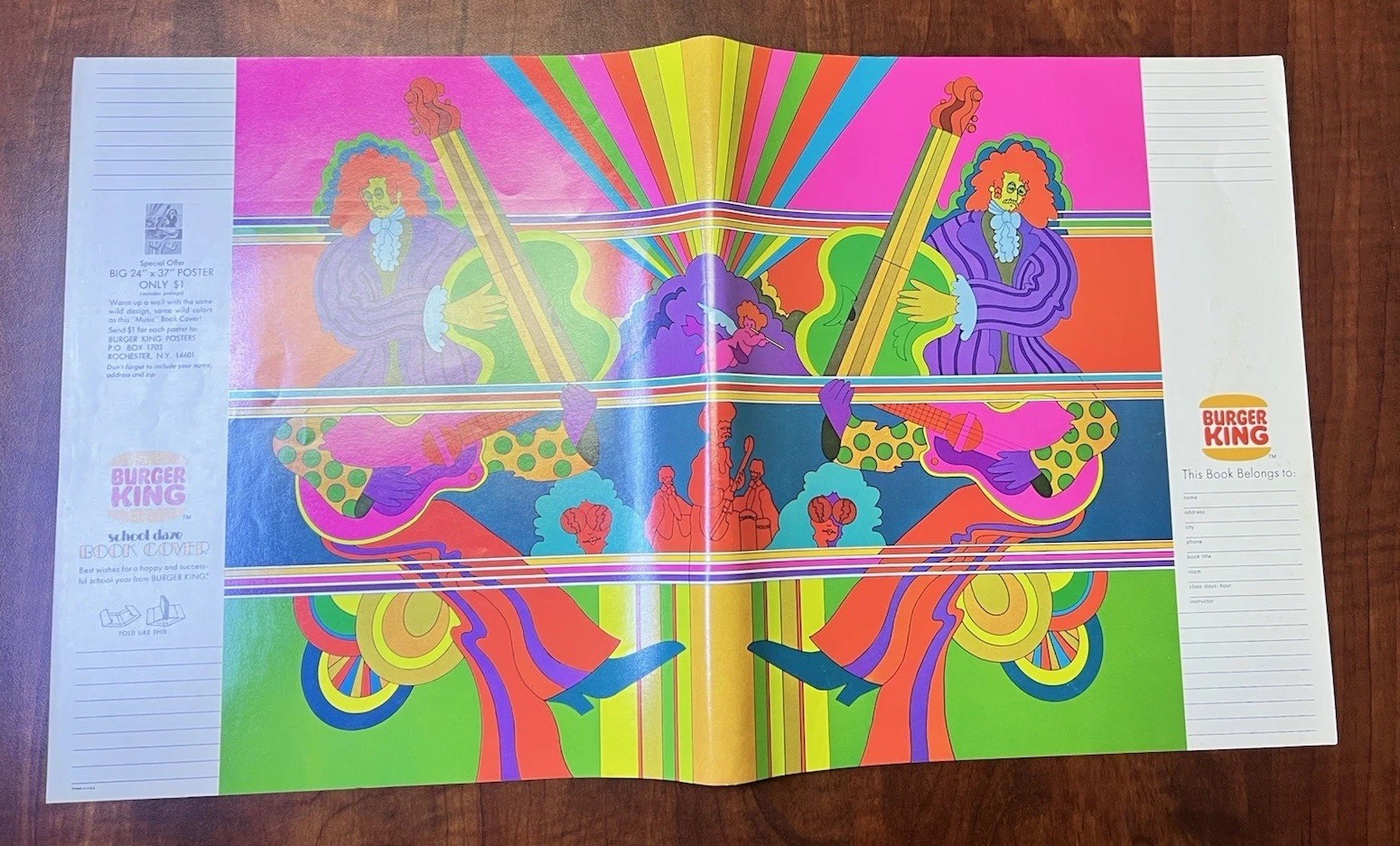 Vintage 1970’s Burger King Psychedelic Rock Art School Daze Book Cover c
