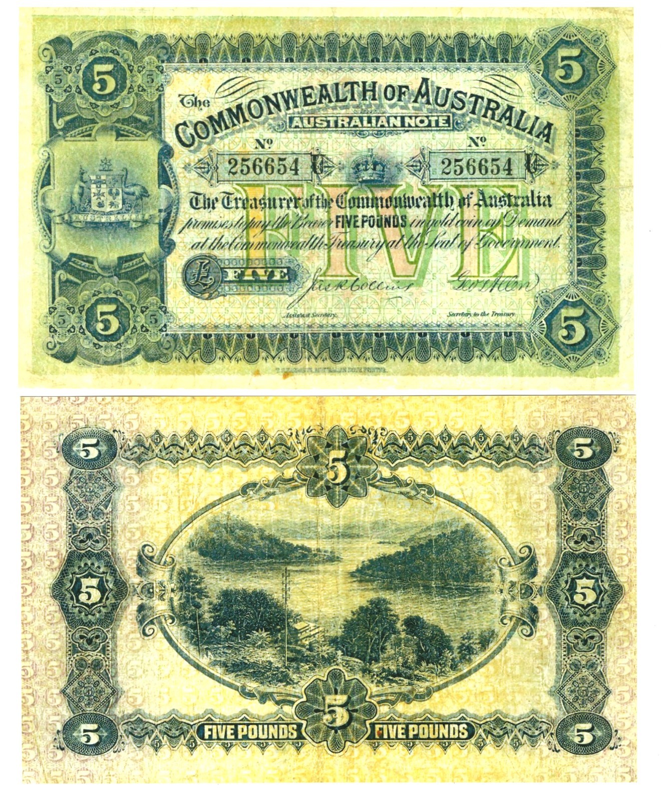 u Reproduction Note Australia 5 Pounds 1913-1918 Pick #5 0373R